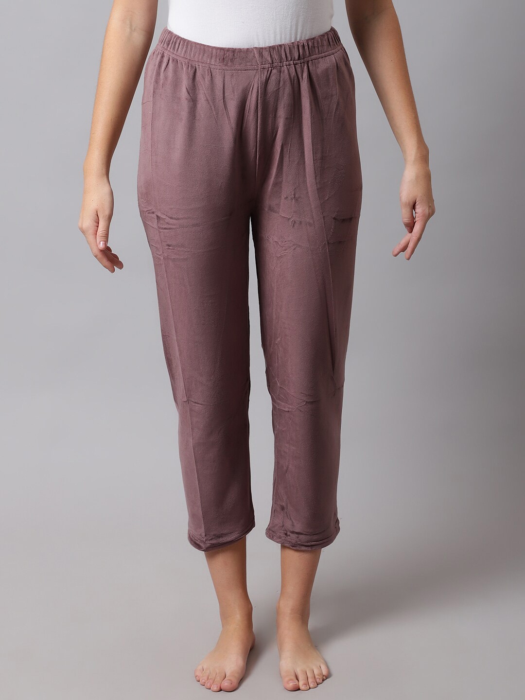 Buy TAG 7 Women Purple Solid Velvet Lounge Pants - Lounge Pants for ...