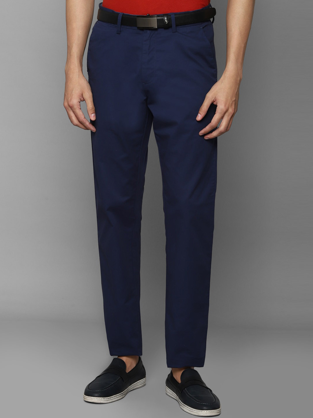 Buy Allen Solly Men Navy Blue Slim Fit Solid Chinos Trousers - Trousers ...