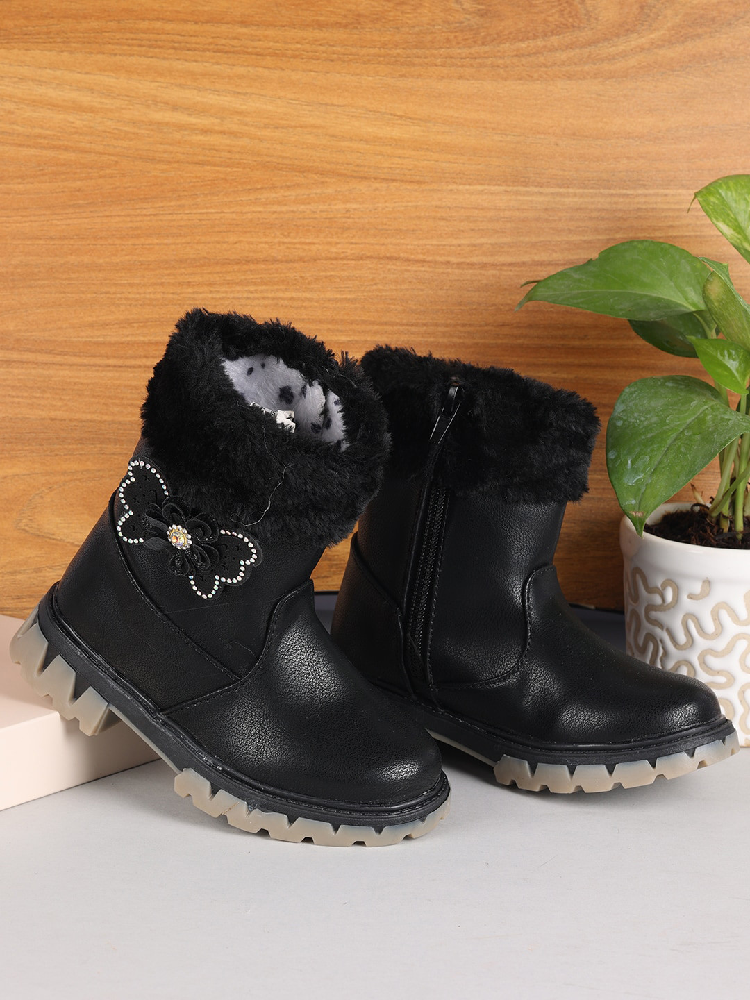 Buy PASSION PETALS Girls Black Winter Boots Boots for Girls 19763012