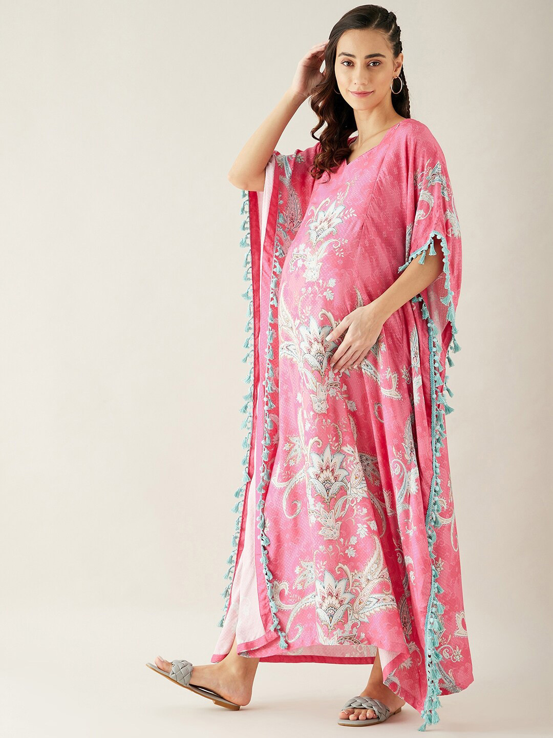 Buy The Kaftan Company Pink Floral Maternity Kaftan Maxi Dress
