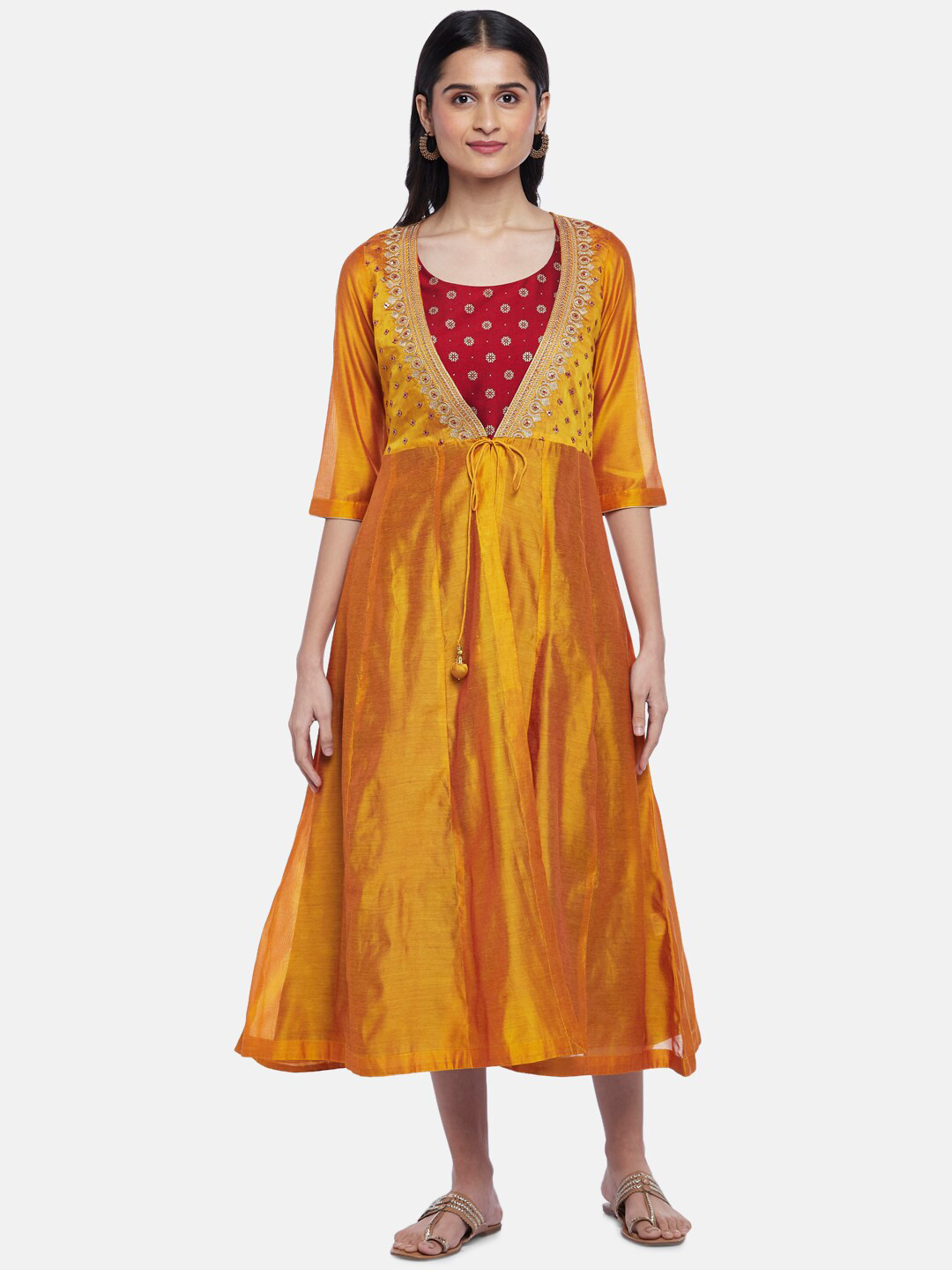 Buy RANGMANCH BY PANTALOONS Women Mustard Yellow And Maroon Ethnic