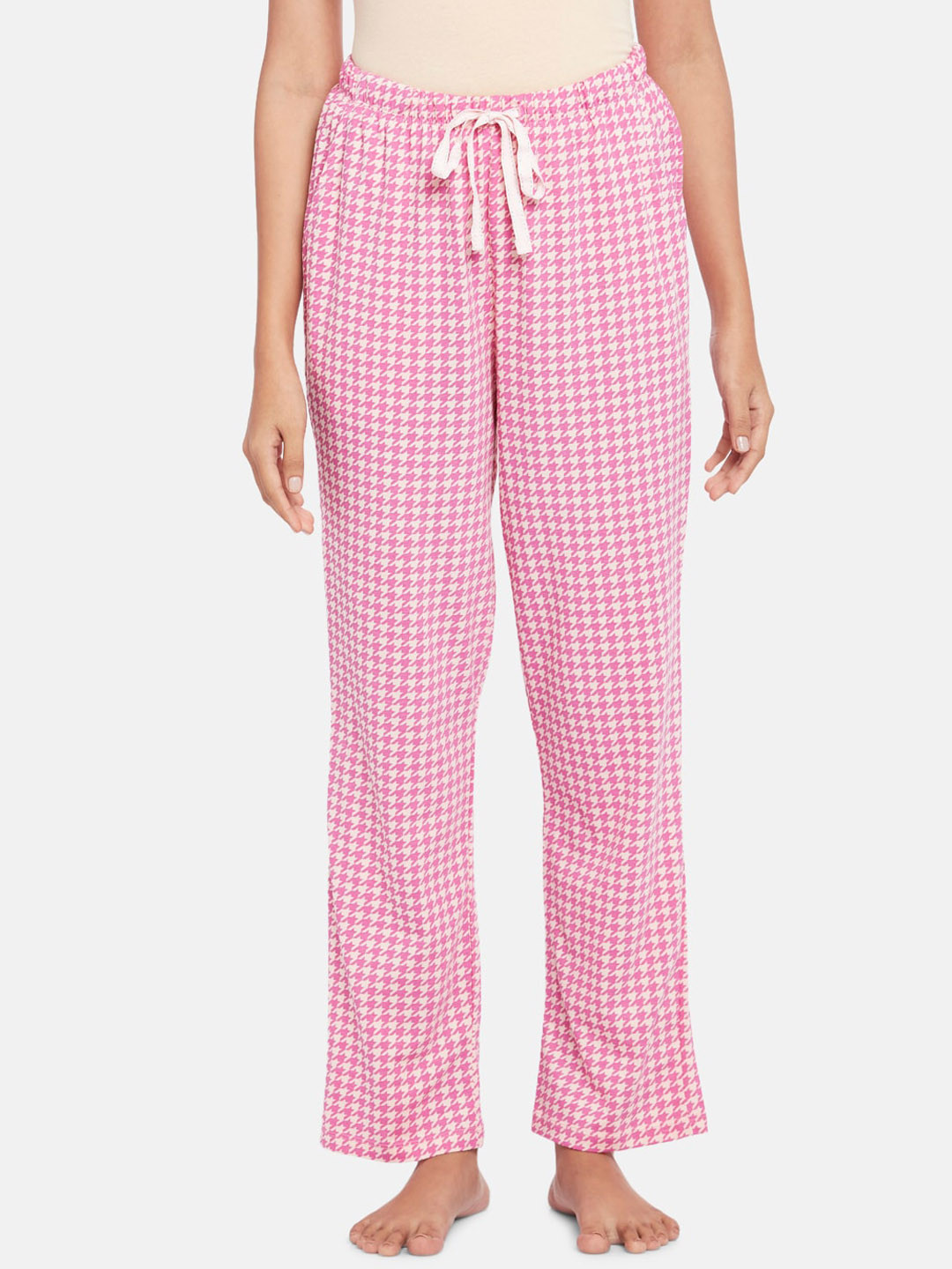 Pantalon De Nuit Femme PINK K Taille L - Coton, Fleurs Violettes Sur Fond Rose, Occasion Très Bon état