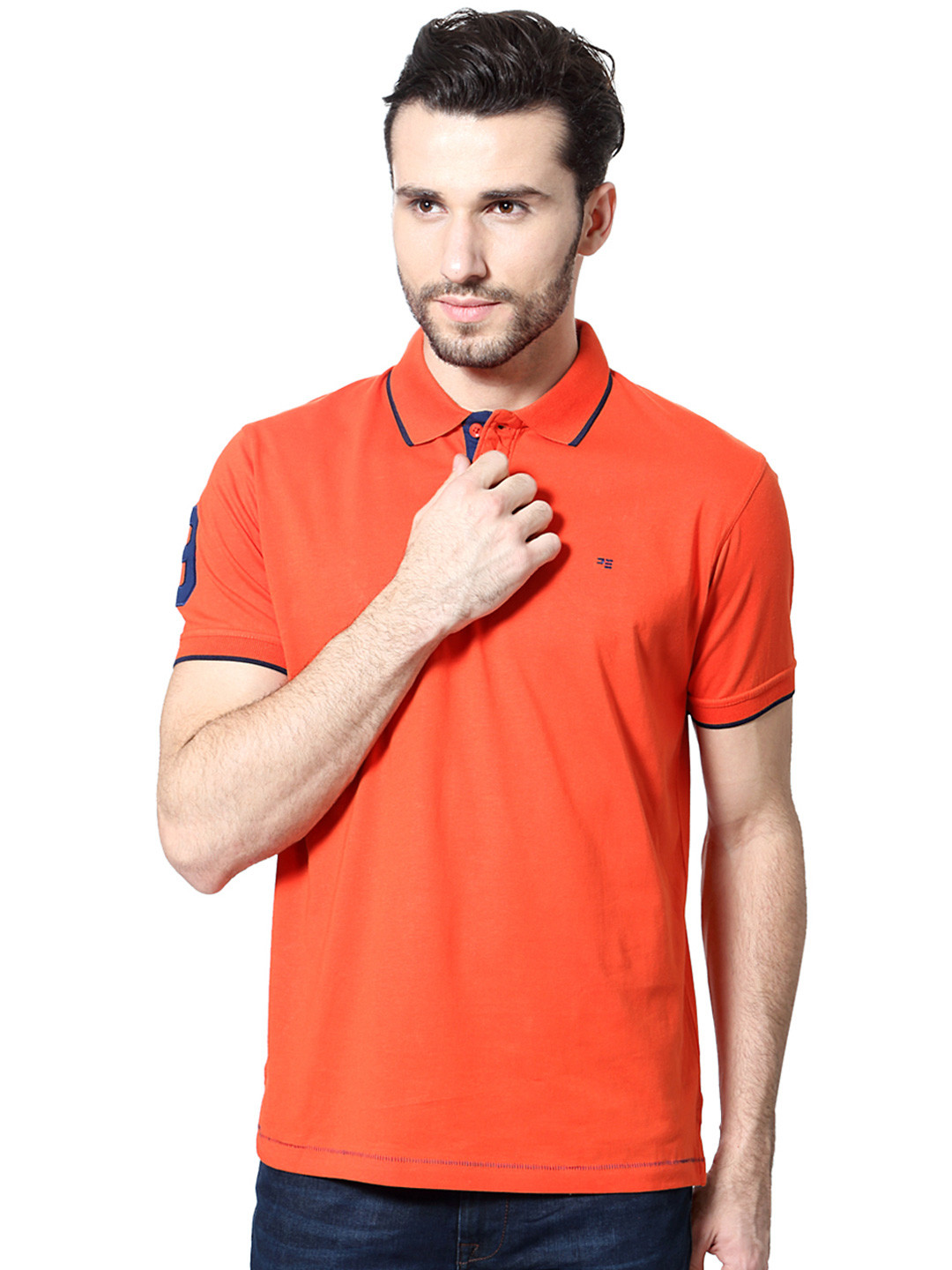 Buy Peter England Men Orange Solid Polo Collar Pure Cotton T Shirt