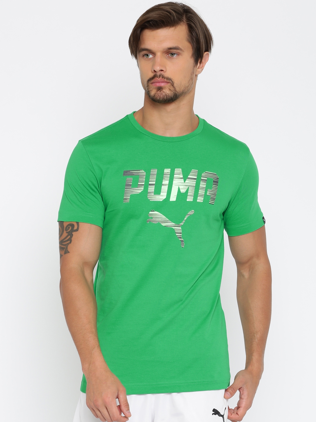 Buy Puma Men Green Printed Slim Fit Rebel Pure Cotton T Shirt - Tshirts ...