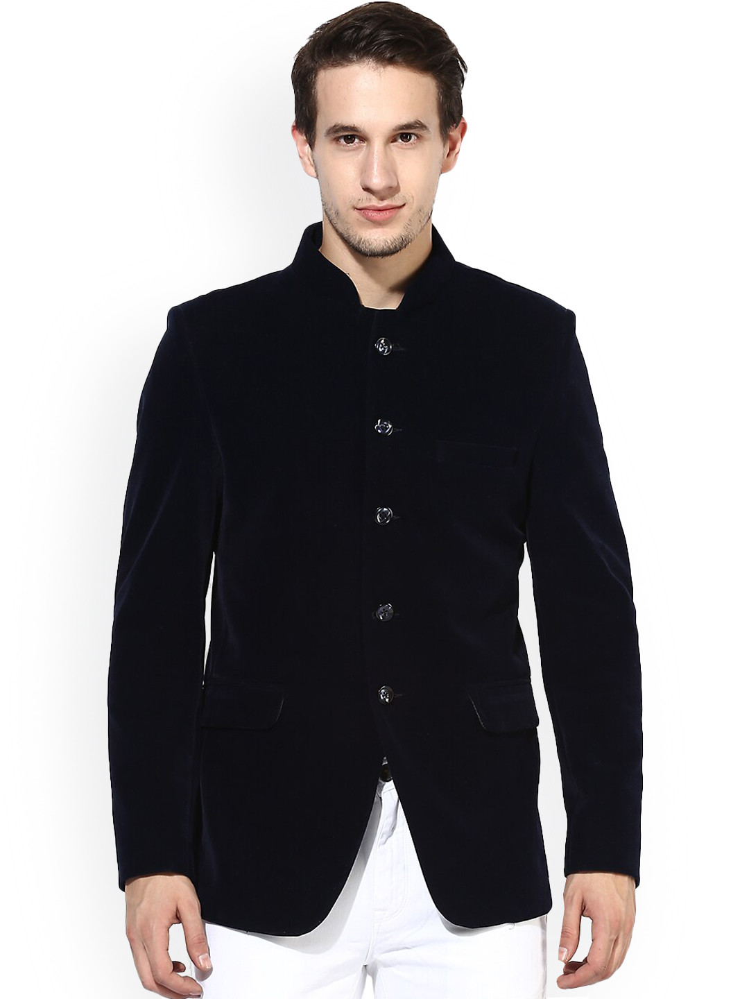 Men's Blue Solid Single Breasted Blazer