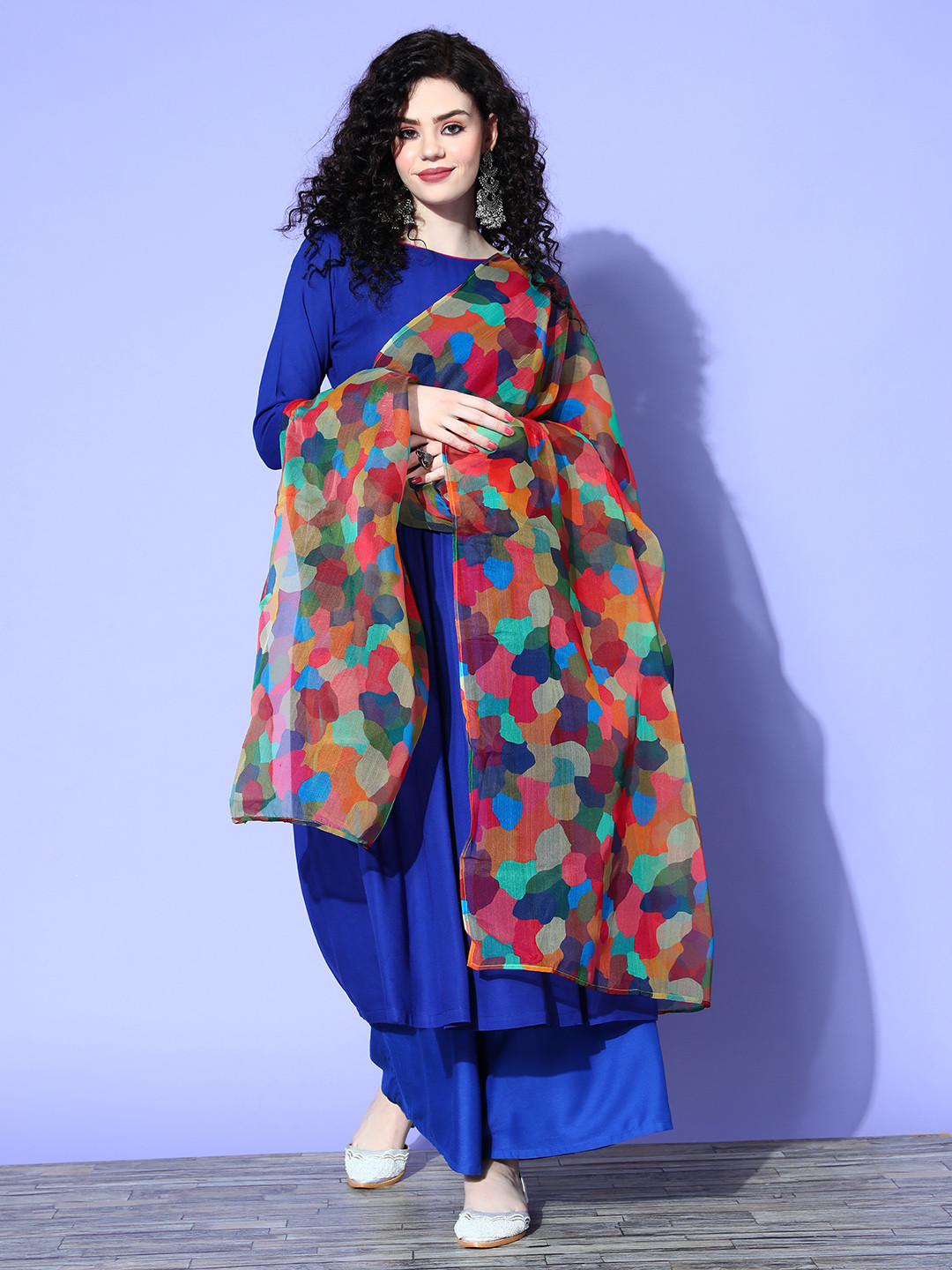 Women Black Viscose Rayon Kurta and Dupatta Set main image 1