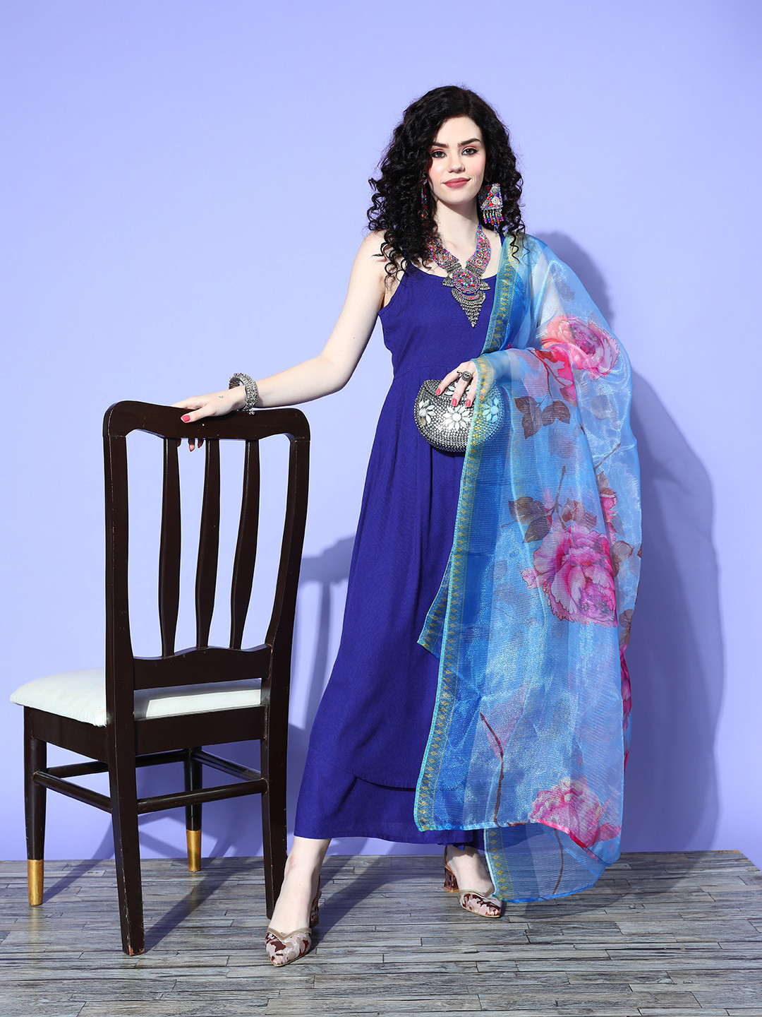 Women Viscose Rayon Kurta Attached Dupatta Set (No pants, pair it with your own pants)
