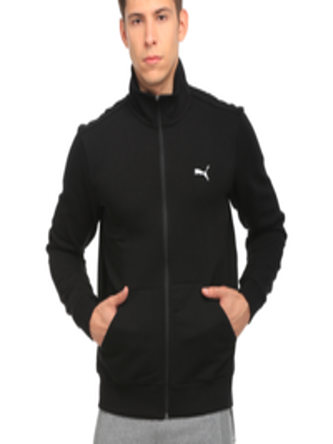 Buy Puma Men Black ESS Sweat FL Solid Sporty Track Jacket - Jackets for ...