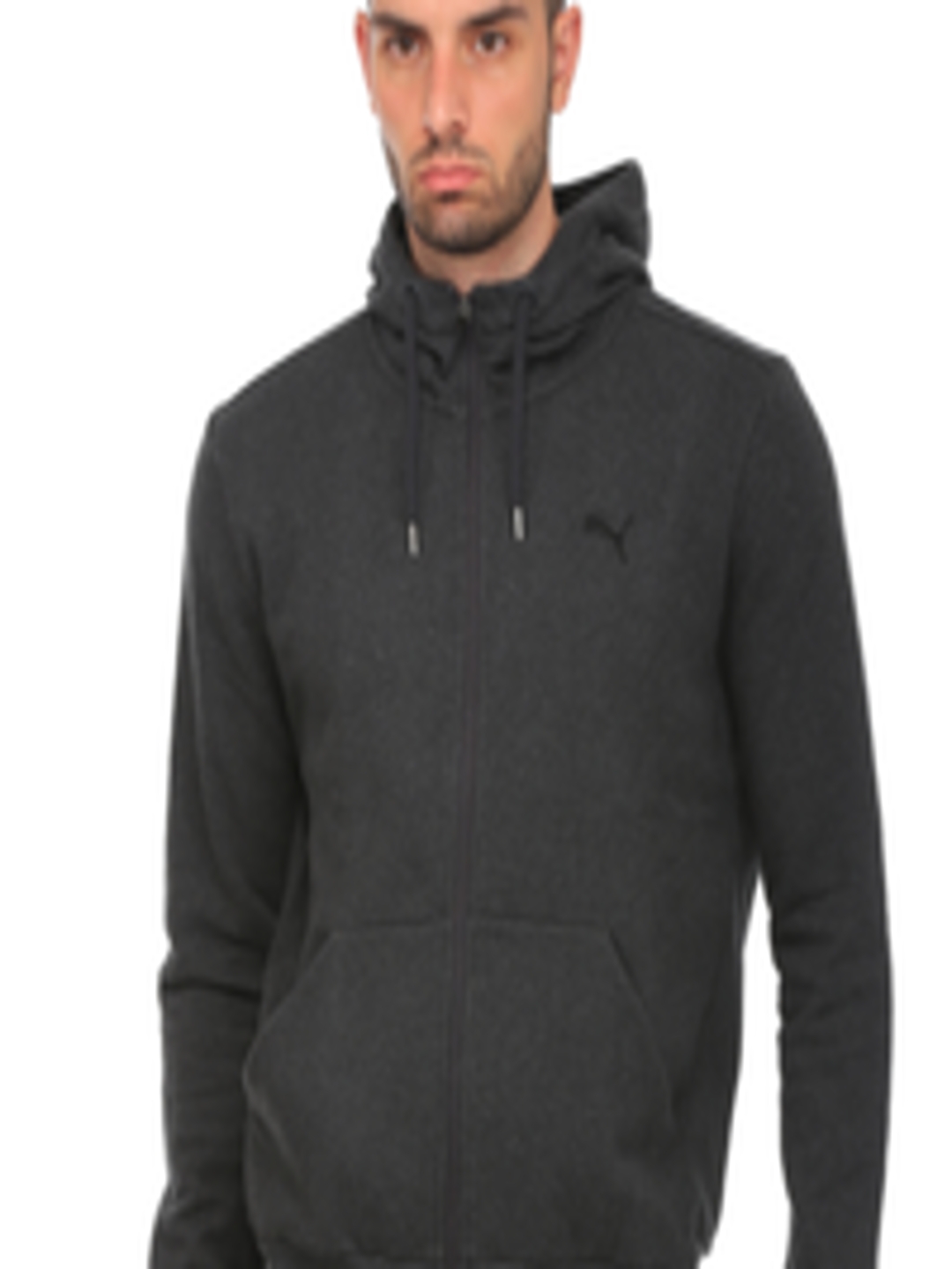 Buy Puma Men Charcoal Grey ESS FZ Solid Hooded Sporty Jacket - Jackets ...