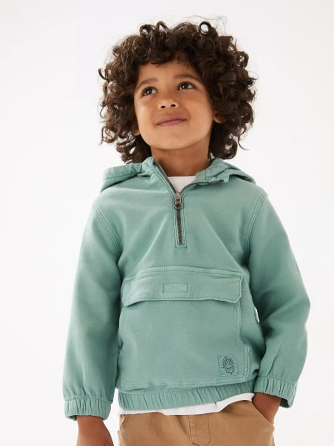 Sweat à capuche intérieur molletonné garçon vert | GEMO