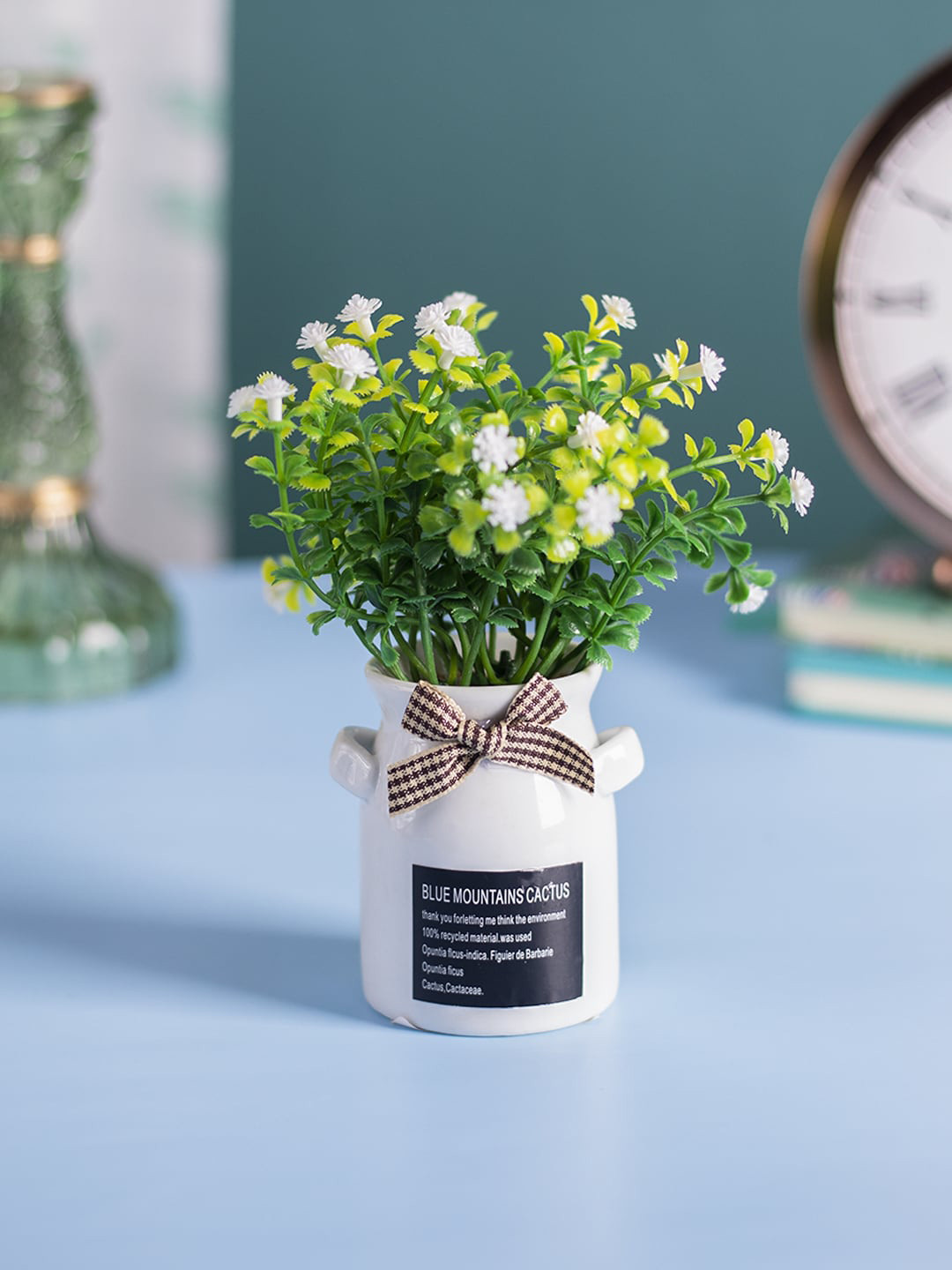 Buy MARKET99 Green & White Potted Flower Plants For Tabletop