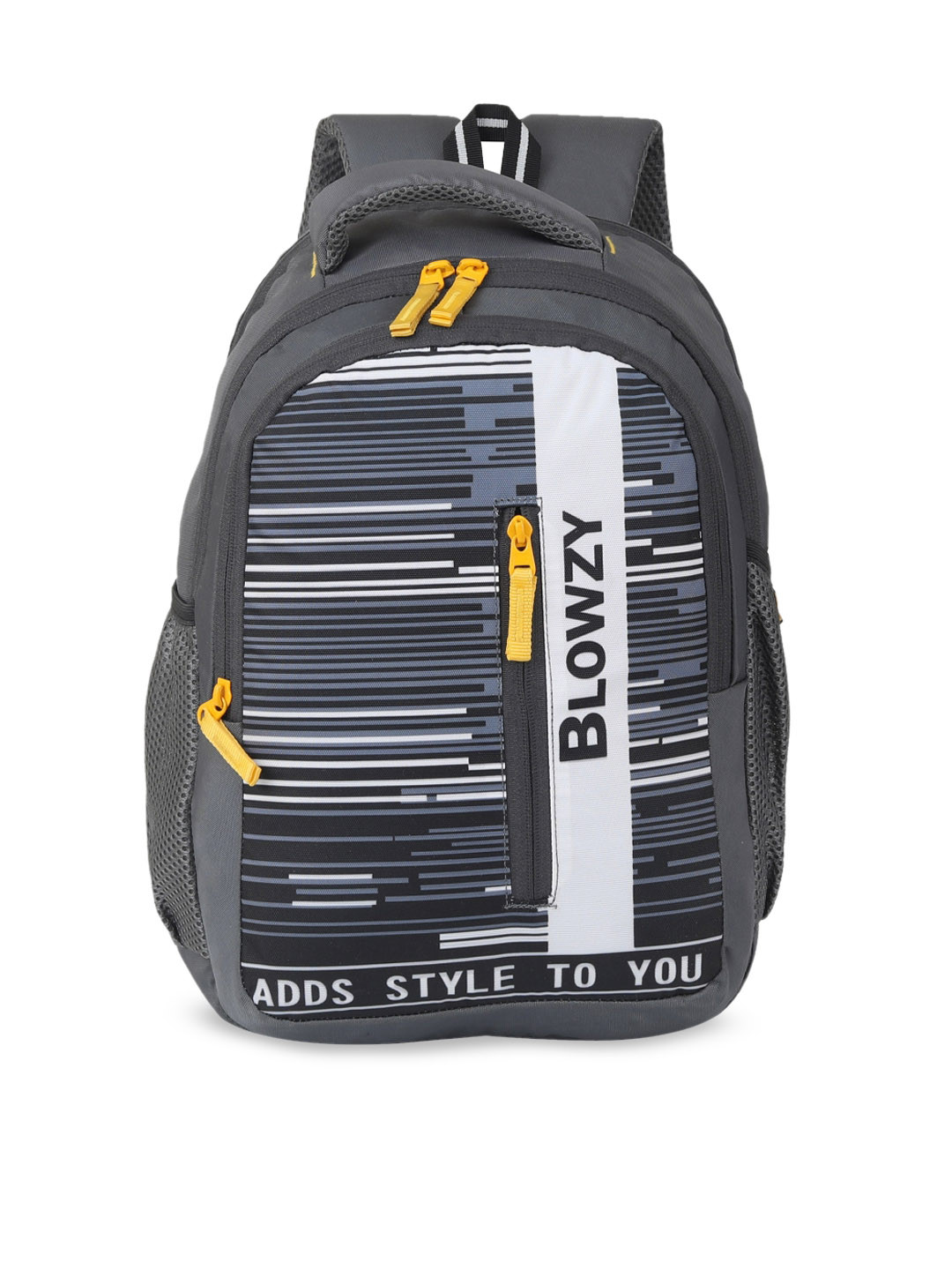Buy Blowzy Bags Unisex Kids Grey & White Geometric Backpack With Hip