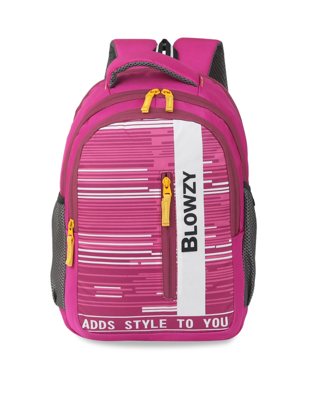 Buy Blowzy Bags Unisex Kids Pink & White Striped Backpack With Hip