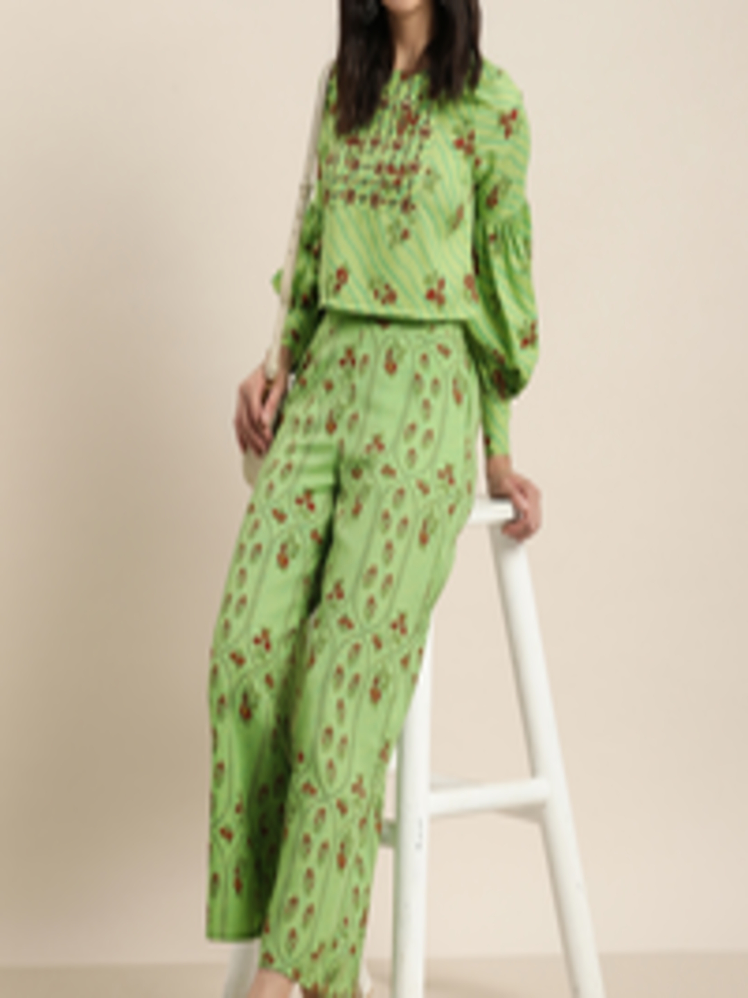 Buy Moda Rapido Women Green & Red Printed Top With Palazzos - Co Ords ...