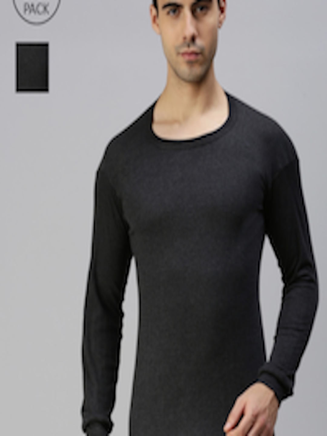 Buy LUX PARKER Men Pack Of 2 Black Solid Cotton Thermal Top - Thermal ...