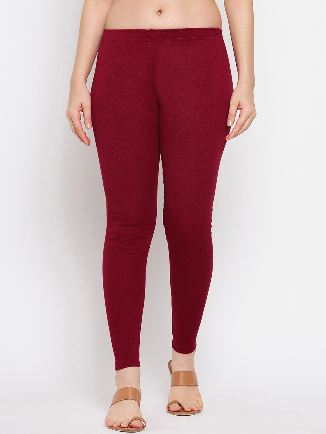 Buy Clora Creation Women Maroon Solid Woolen Ankle Length Leggings