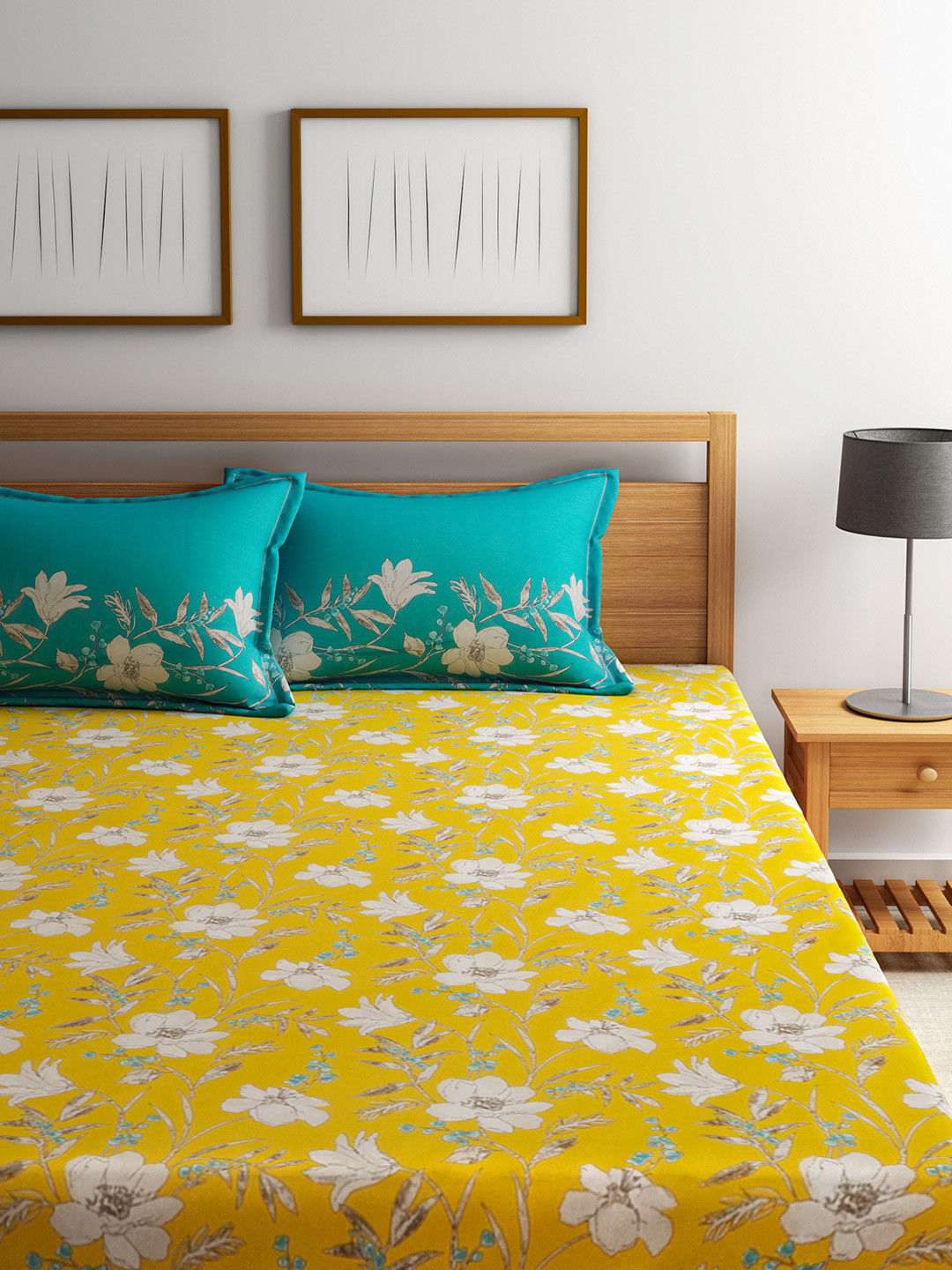 Buy Trident Yellow 120 TC Double Bedsheet With 2 Pillow Covers