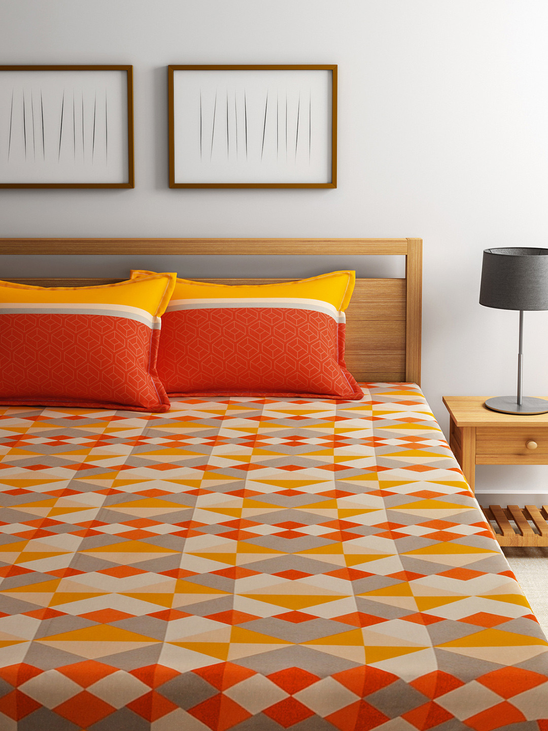 Buy MYTRIDENT Orange Yellow Double 120 TC Bedsheet With 2 Pillow Covers