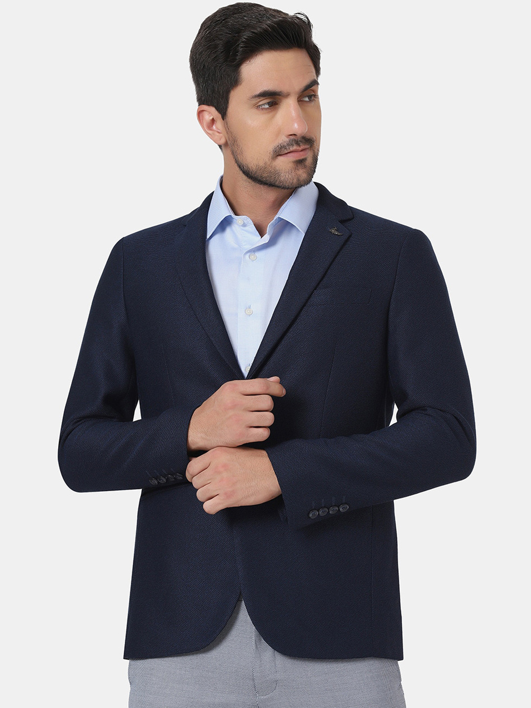 Men's Brown Solid Slim-Fit Single-Breasted Casual Blazers