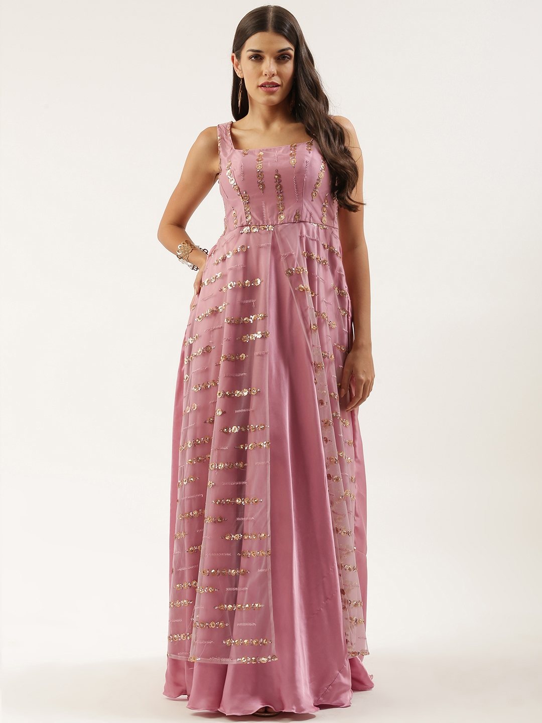 Buy Ethnovog Mauve Ethnic Motifs Embroidered Net Ethnic Maxi Dress Ethnic Dresses For Women 4061