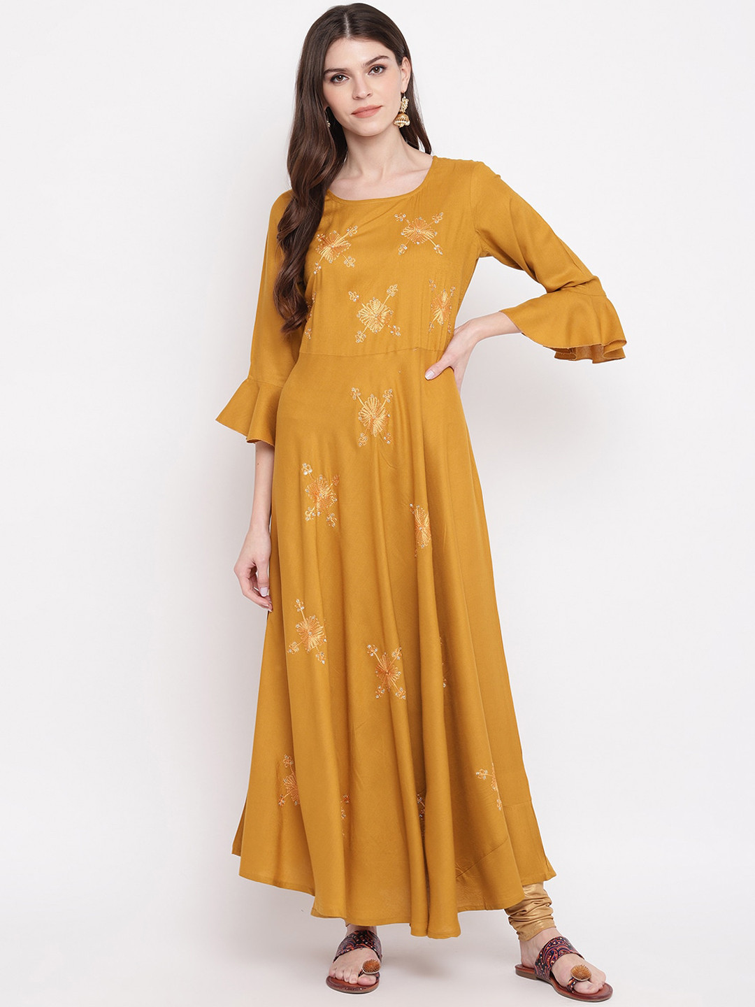 Women's Anarkali Floral Yellow Kurta