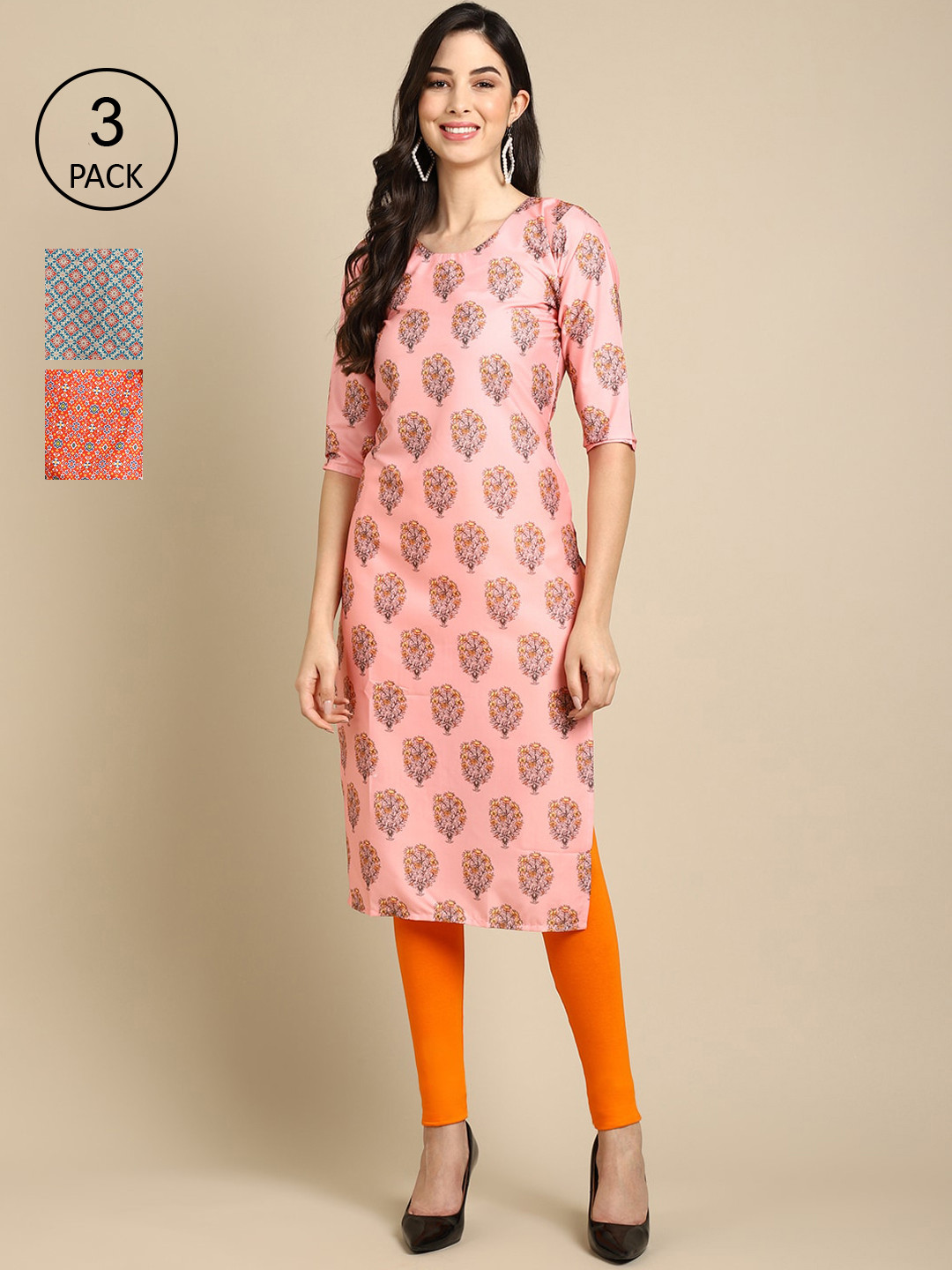 Blue Poly Crepe Ethnic Motifs Kurta for Women