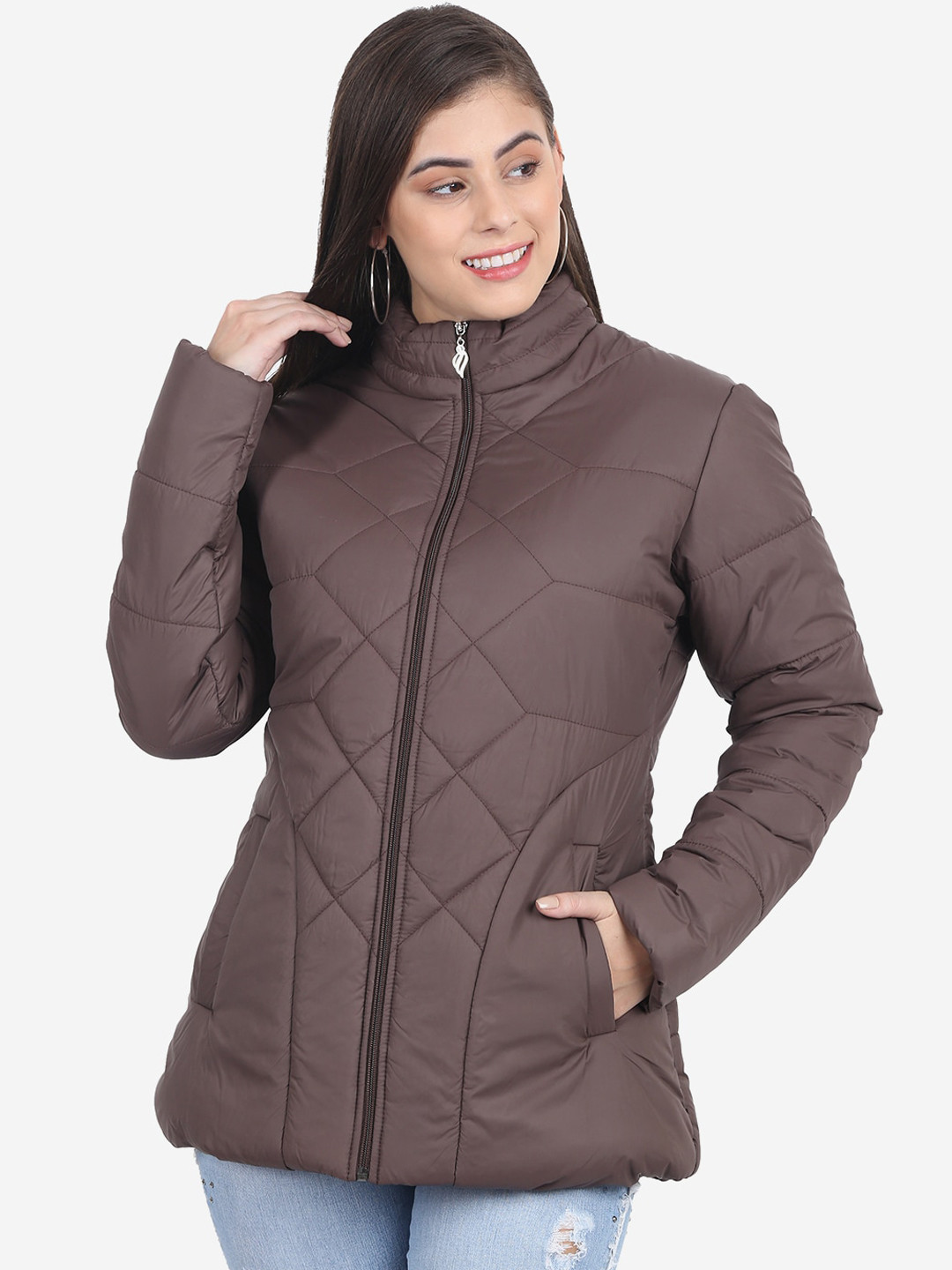Buy Xohy Women Brown Lightweight Outdoor Padded Jacket Jackets for