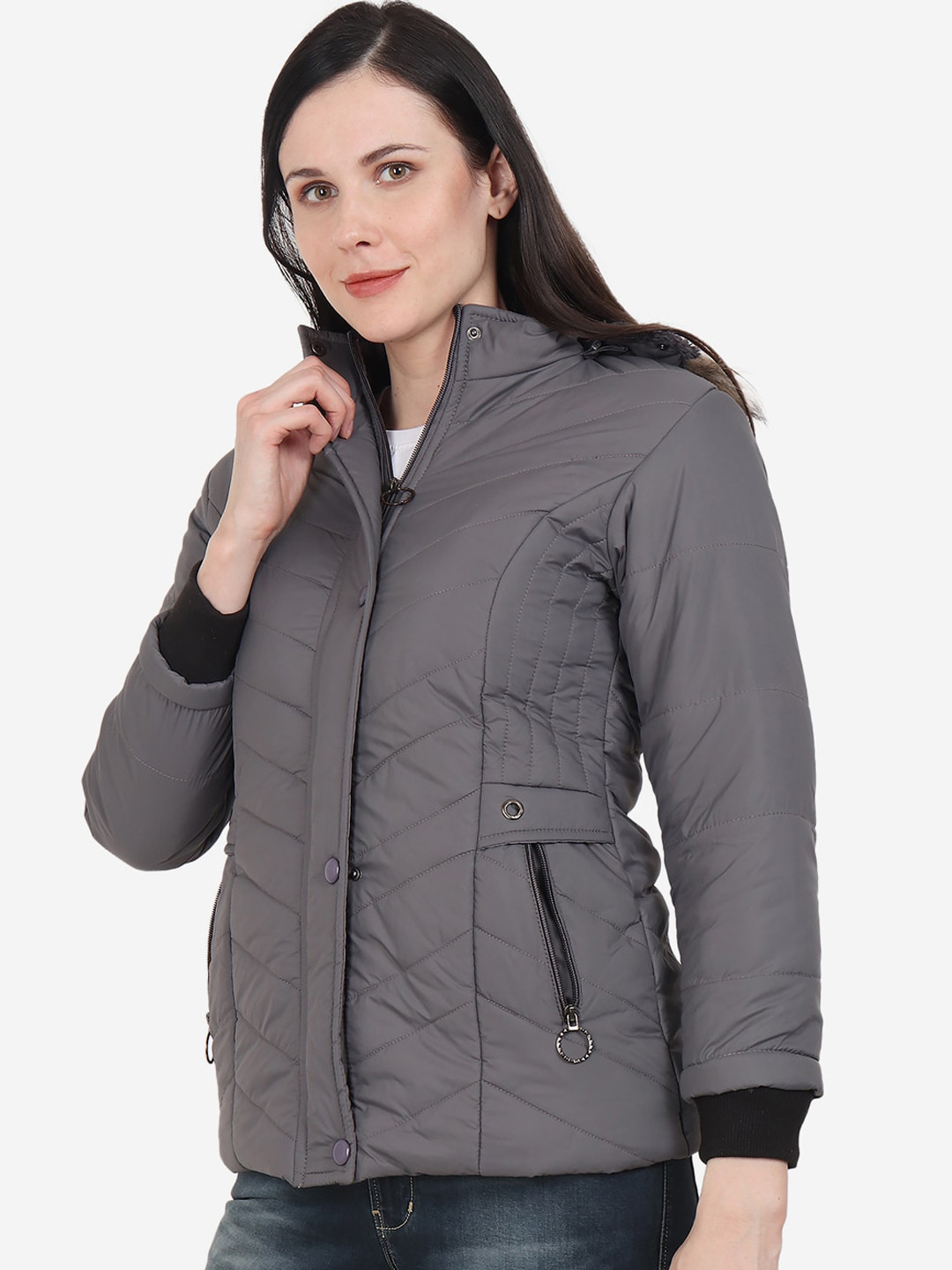 Buy Xohy Women Grey Lightweight Outdoor Padded Jacket Jackets for