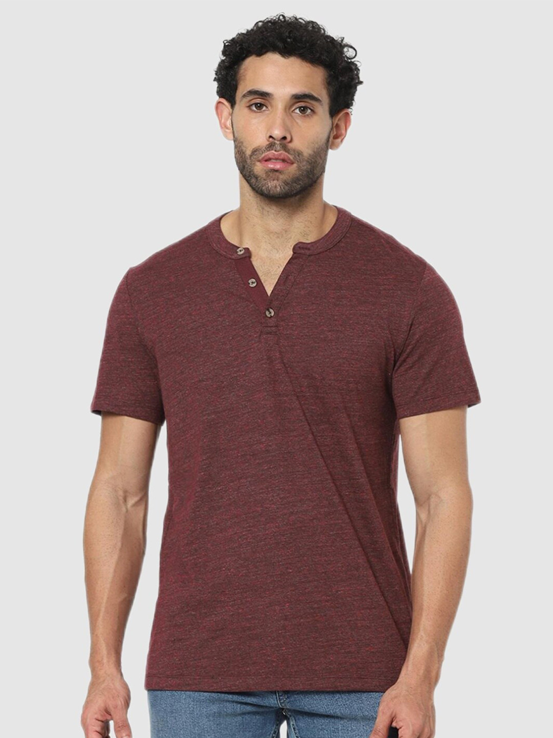 Buy Celio Men Maroon Henley Neck T Shirt Tshirts for Men 19807990