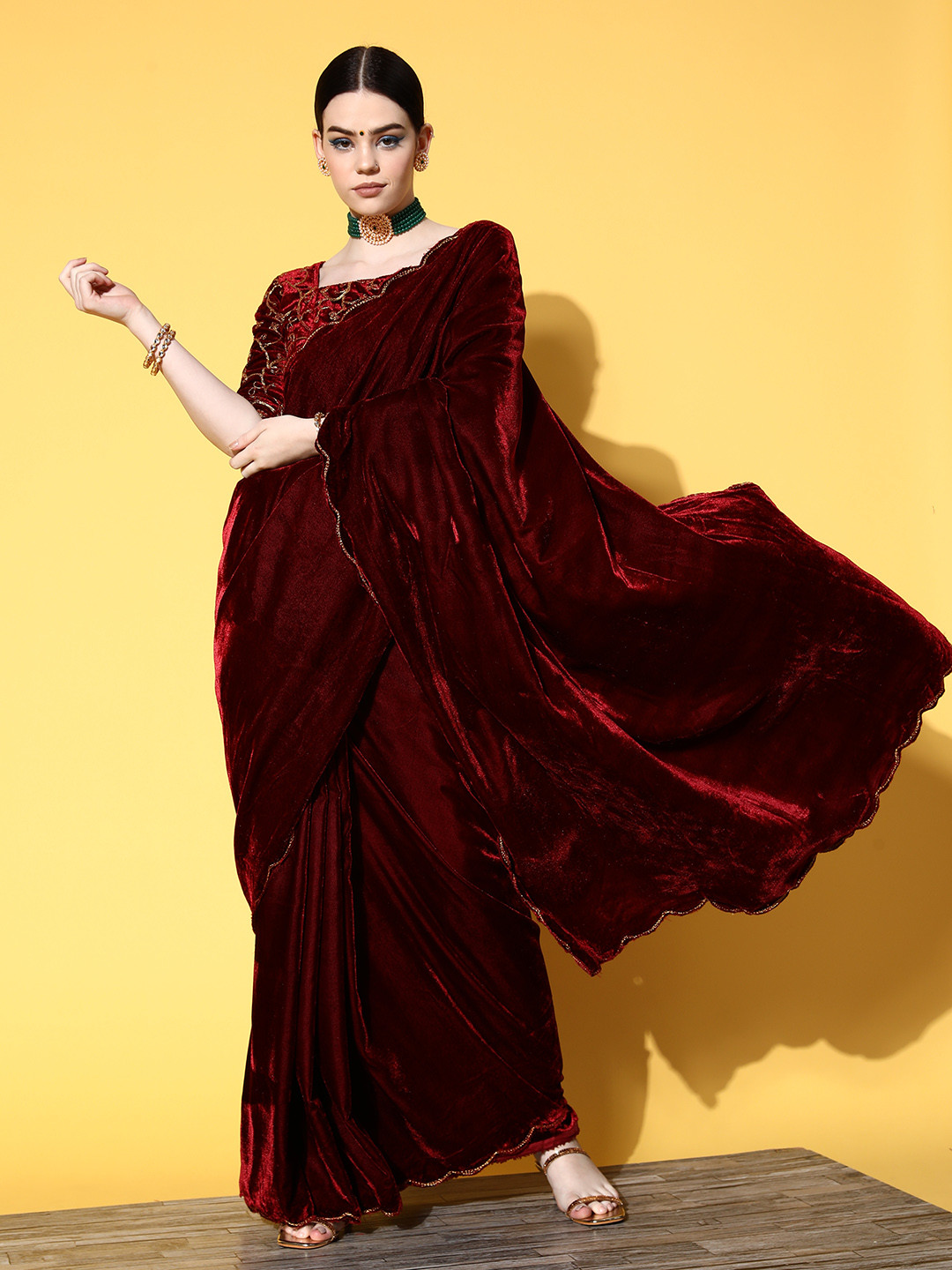 Buy Mitera Solid Saree With Embroidered Border Sarees for Women