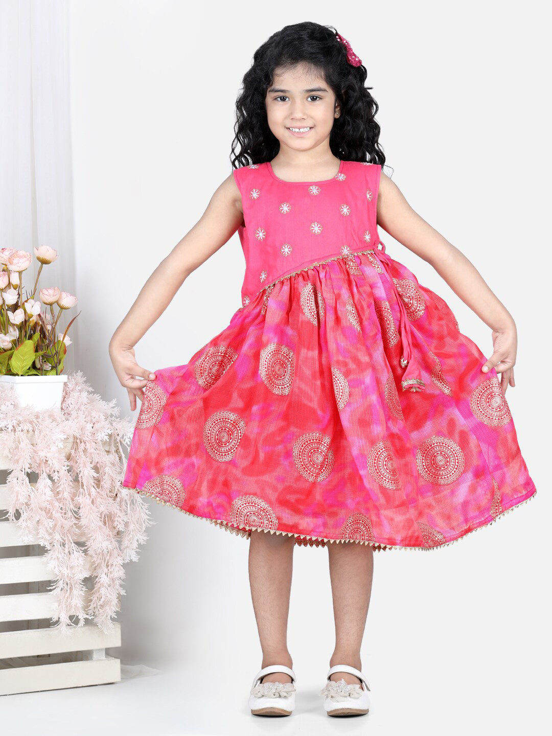 Girls Printed Bead Embellished Ethnic Dress