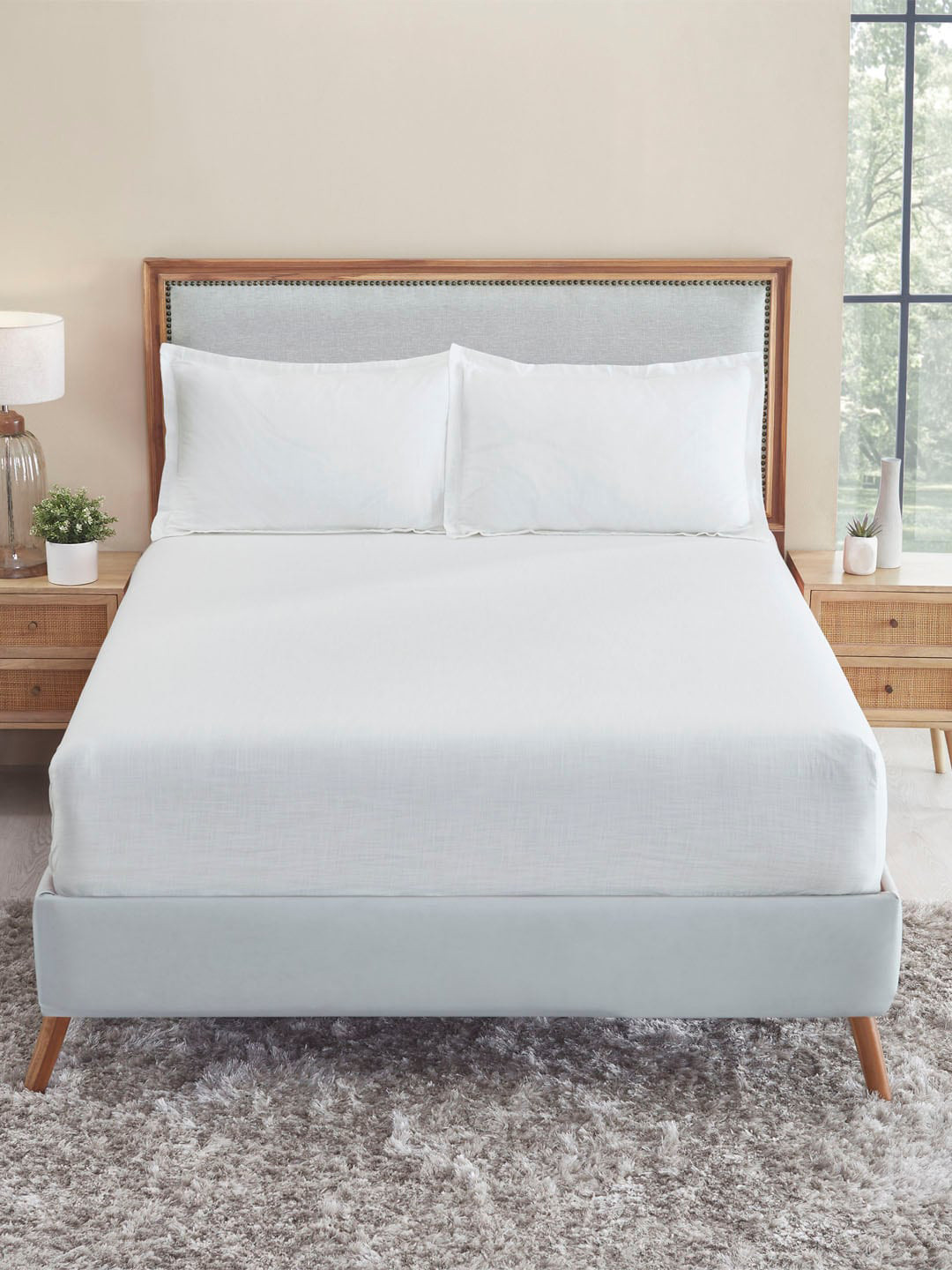 Buy MYTRIDENT White 150 TC King Bedsheet With 2 Pillow Covers