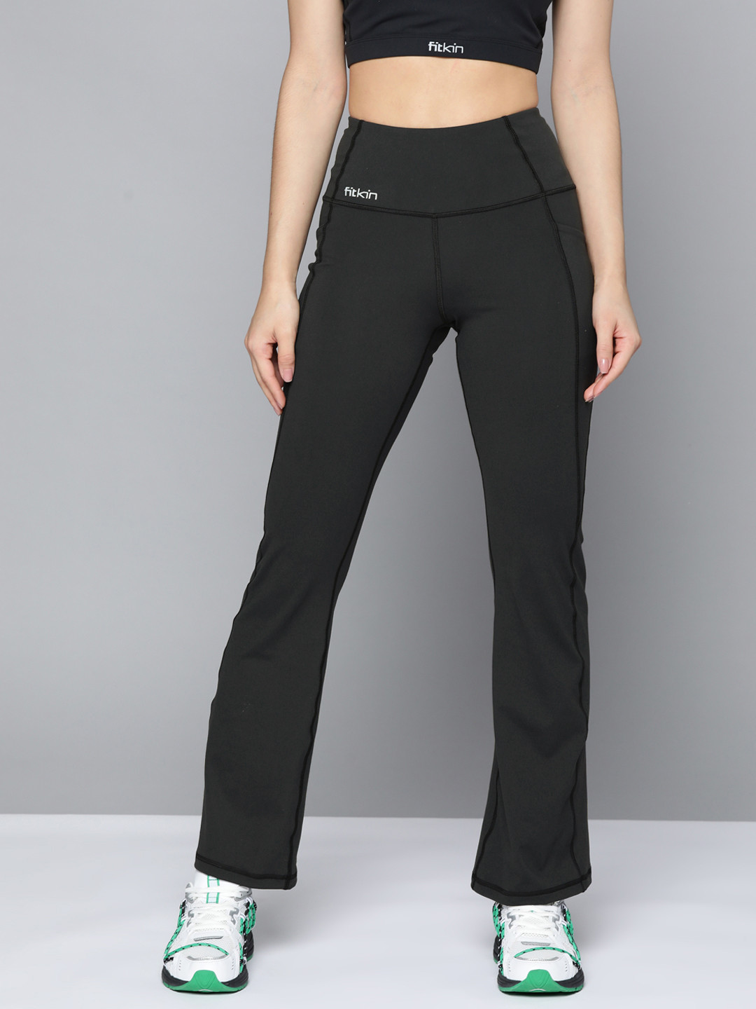 Buy Fitkin Women Black Solid Bootcut Track Pants Track Pants for Women 19819482 Myntra