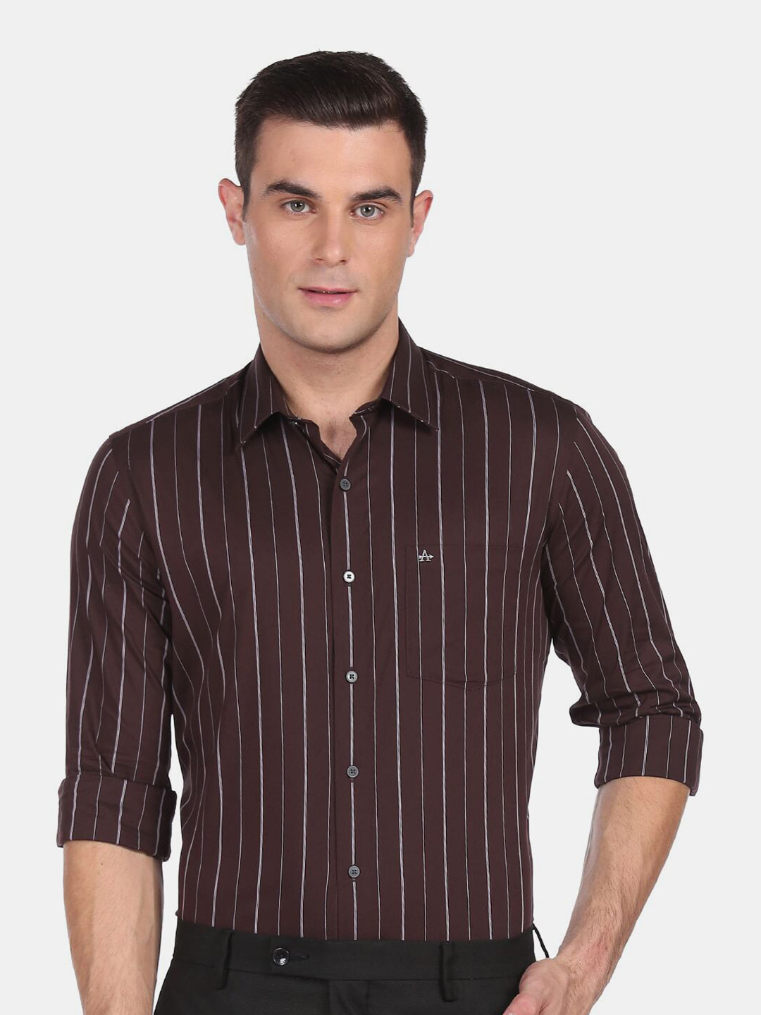 Men'S Brown Striped Formal Shirt