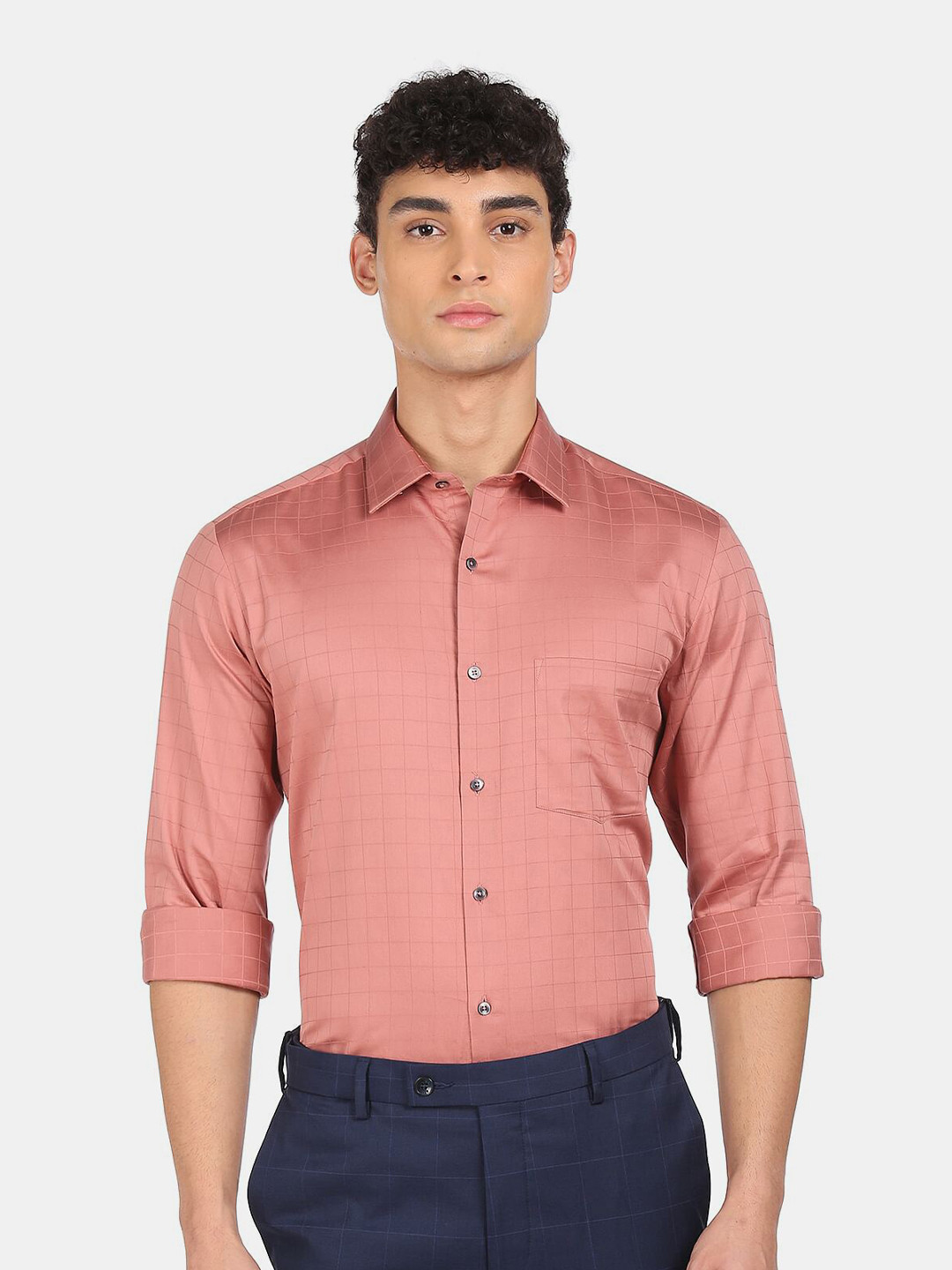 Buy Arrow Men Coral Regular Fit Checked Formal Shirt - Shirts for Men ...