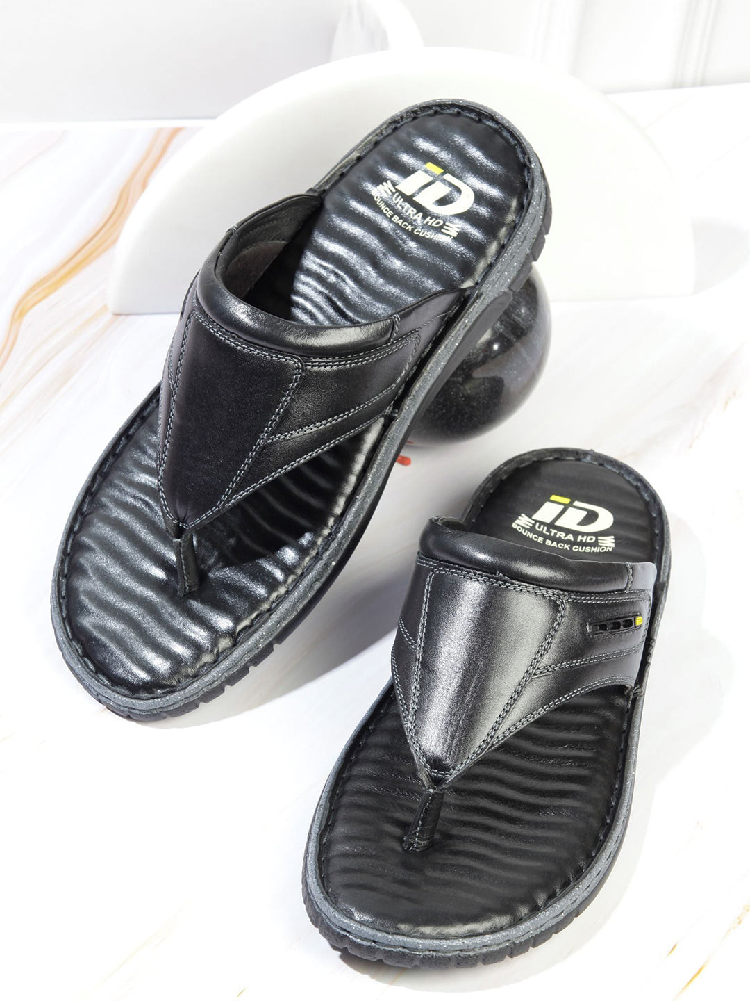 Buy ID Men Black Leather Comfort Thong Sandals Sandals for Men