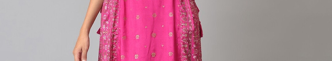 Buy W Women Pink Ethnic Motifs Embellished Handloom Anarkali Kurta ...