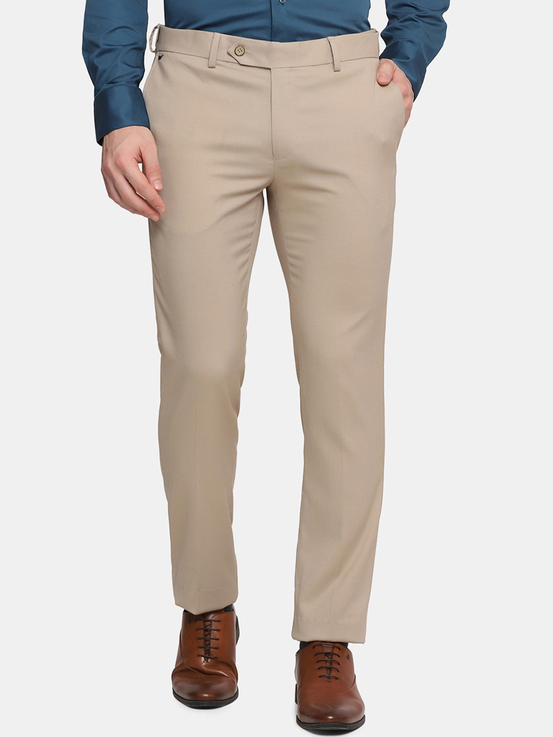 Men Beige Slim Fit Formal Trousers