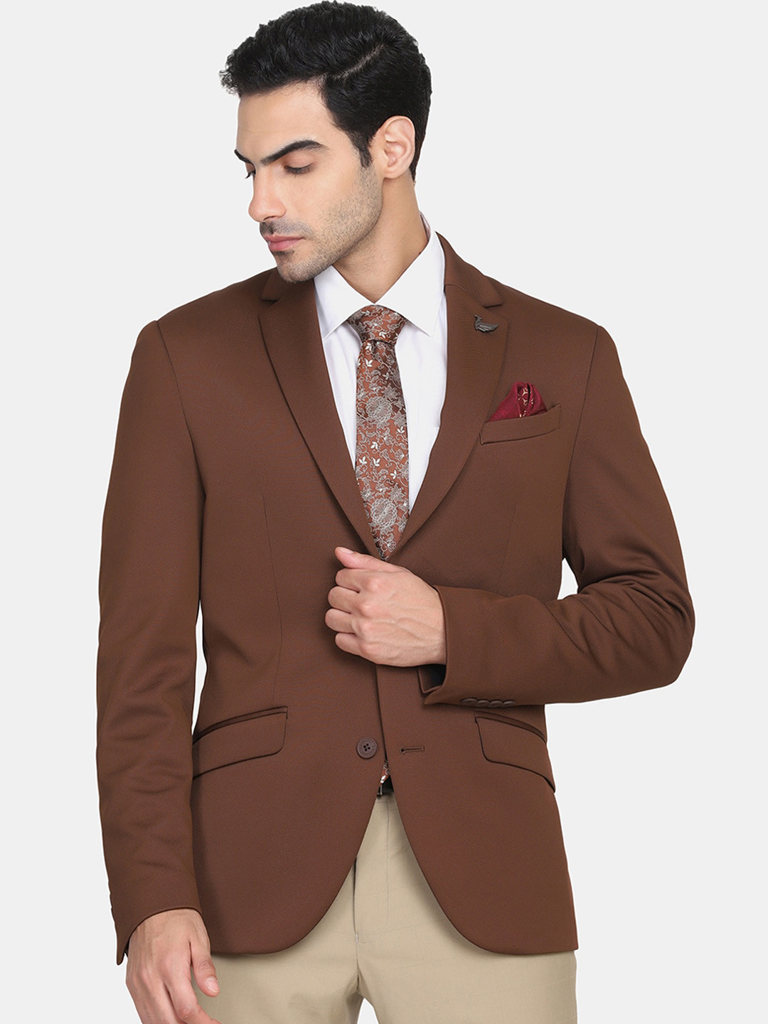 Men's Coffee Brown Single Breasted Slim Fit Blazer