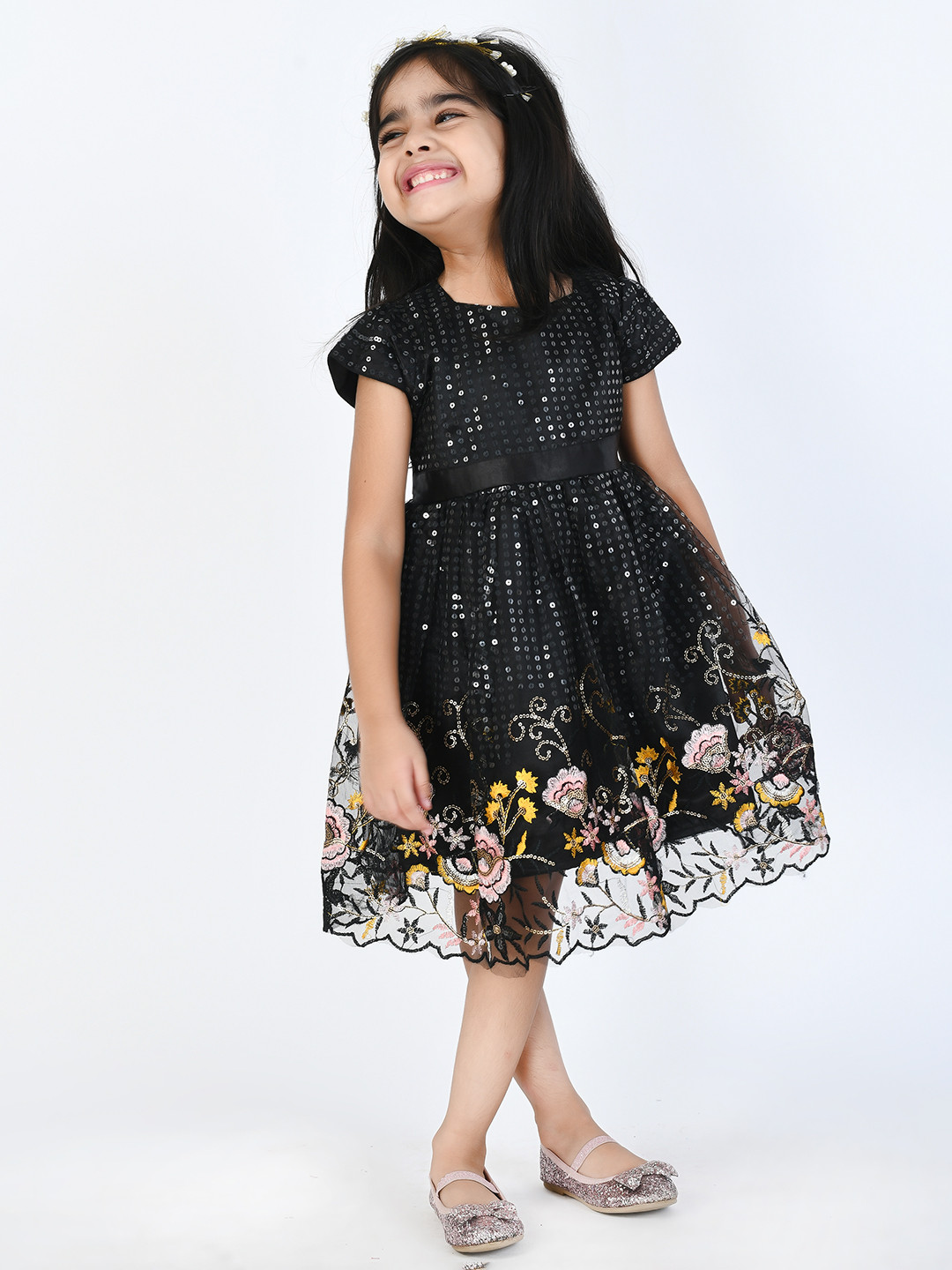 Buy Bella Moda Girls Black Embellished Fit And Flare Dress - Dresses ...