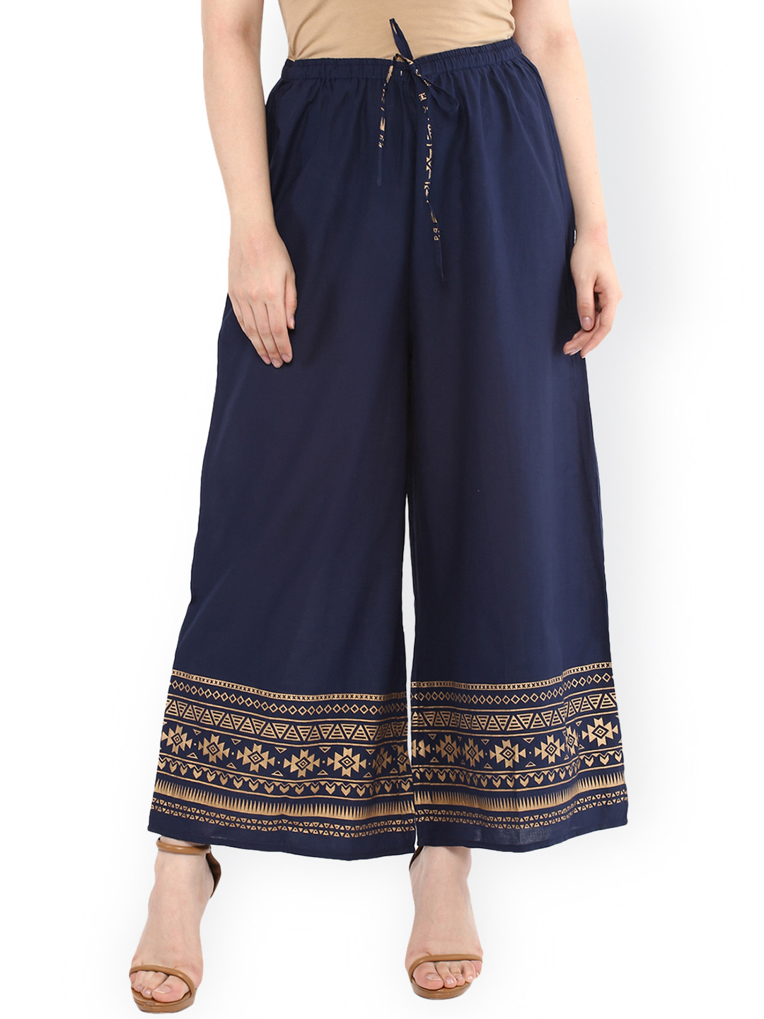 Women Navy Blue Printed Palazzos