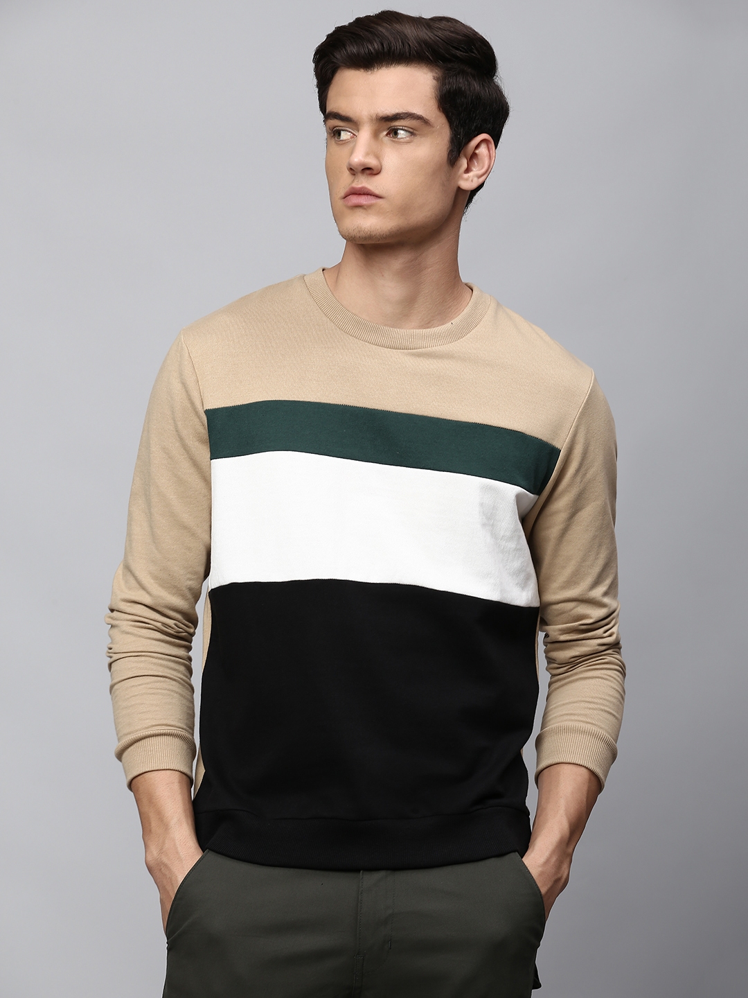 Buy Dennis Lingo Men Khaki Colourblocked Sweatshirt - Sweatshirts for ...