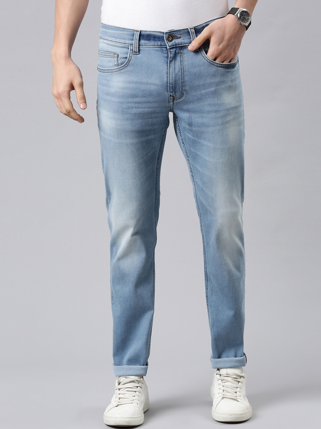 Men's Blue Washed Barrel Fit Heavy Fade Jeans