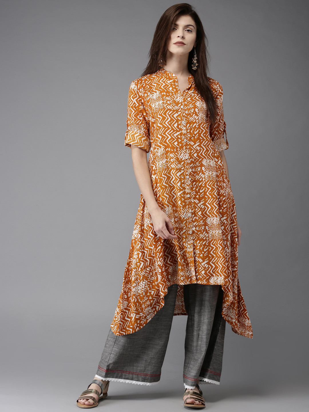 Women's Mustard Printed A-Line Kurta