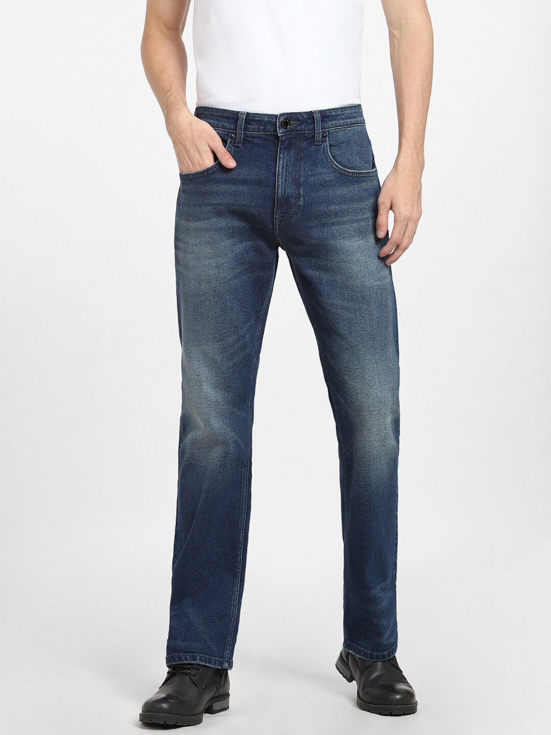 Buy Jack & Jones Men Navy Blue Bootcut Low Rise Light Fade Jeans