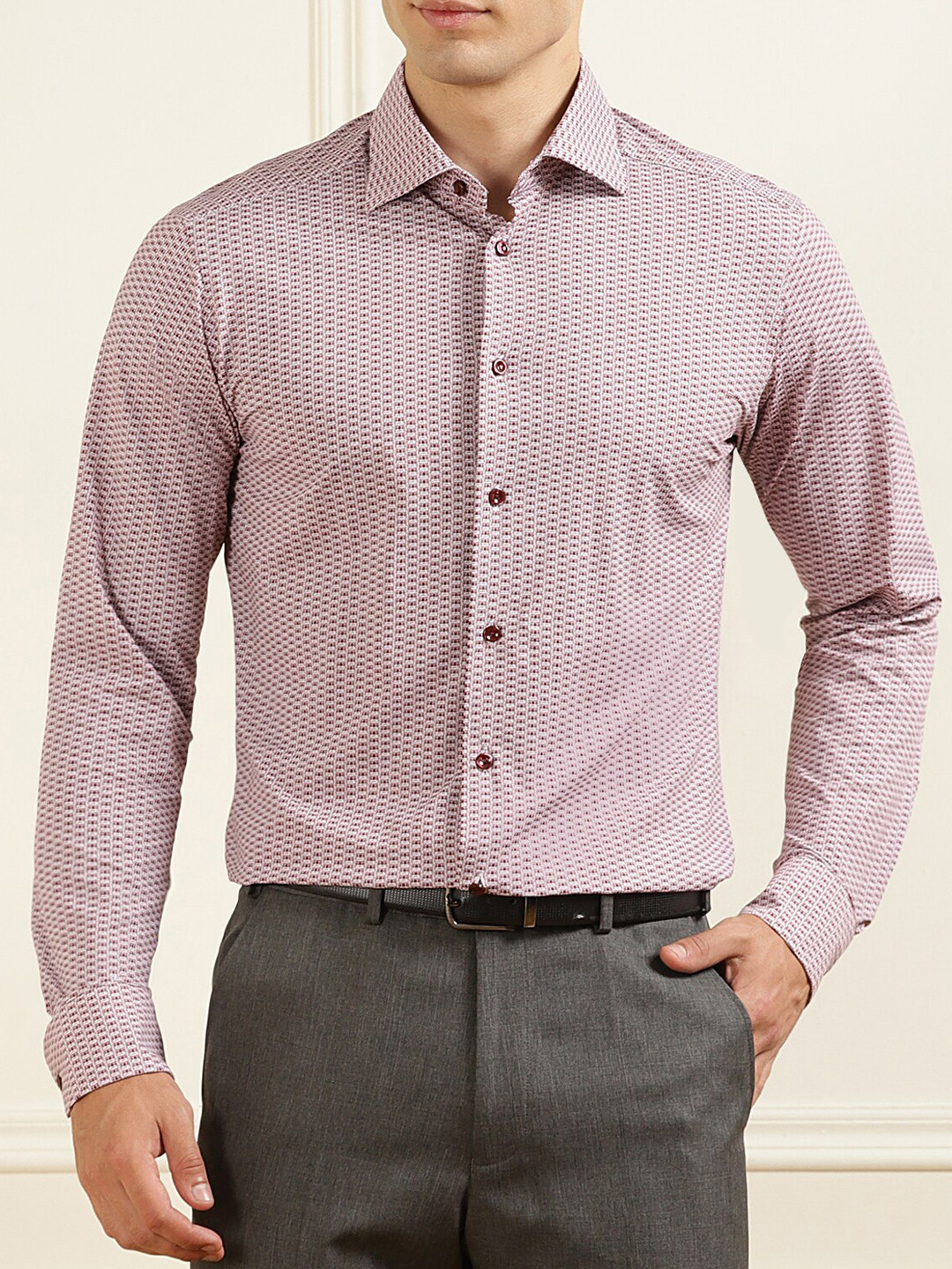 Red Men'S Solid Cotton Formal Shirt