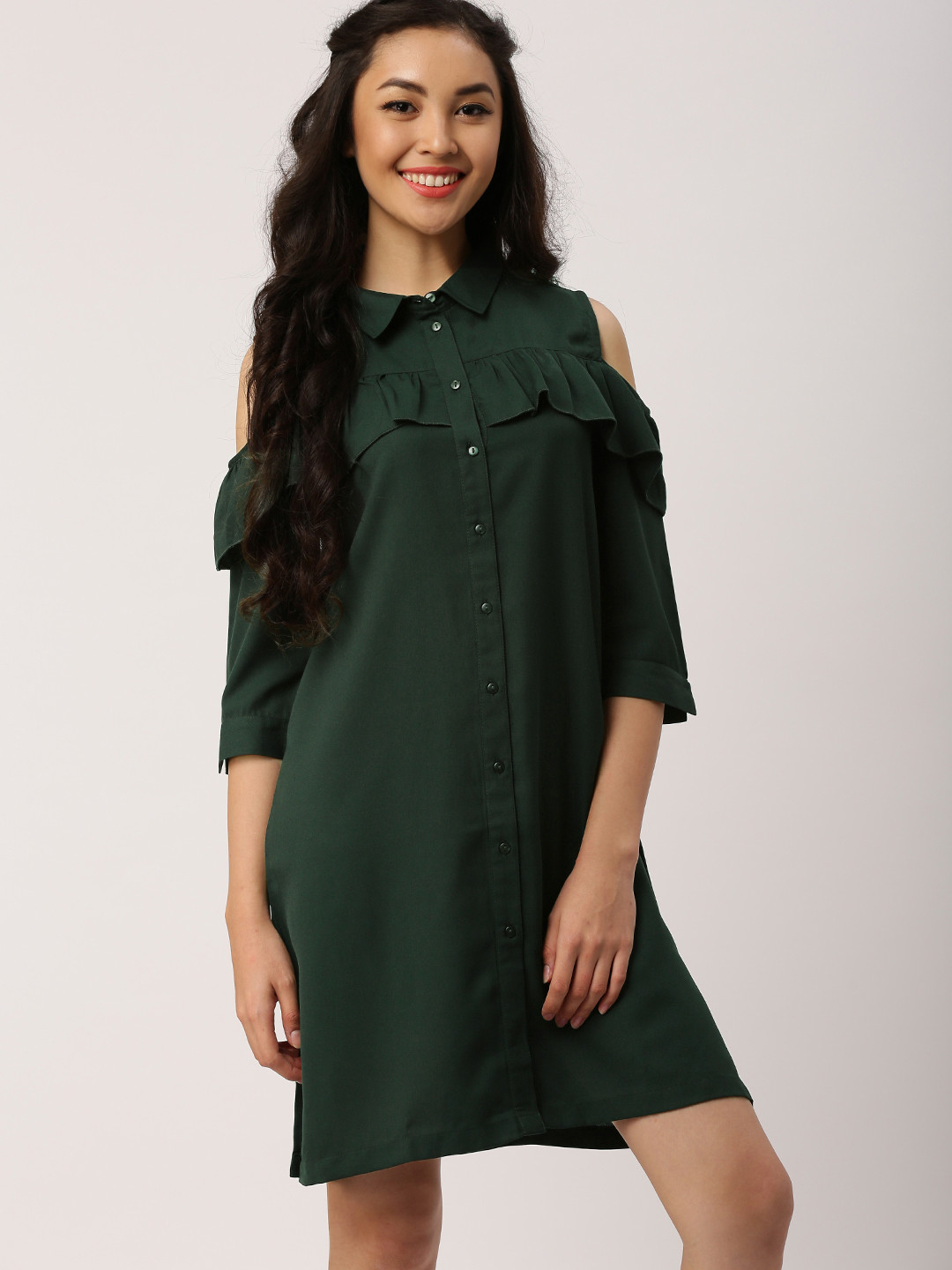 Buy DressBerry Women Olive Green Solid Shirt Dress Dresses for Women 1984945 Myntra