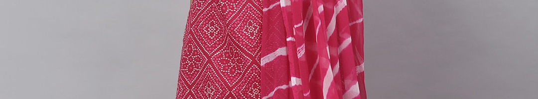 Buy KALINI Women Pink Bandhani Printed Thread Work Kurta With Palazzos ...
