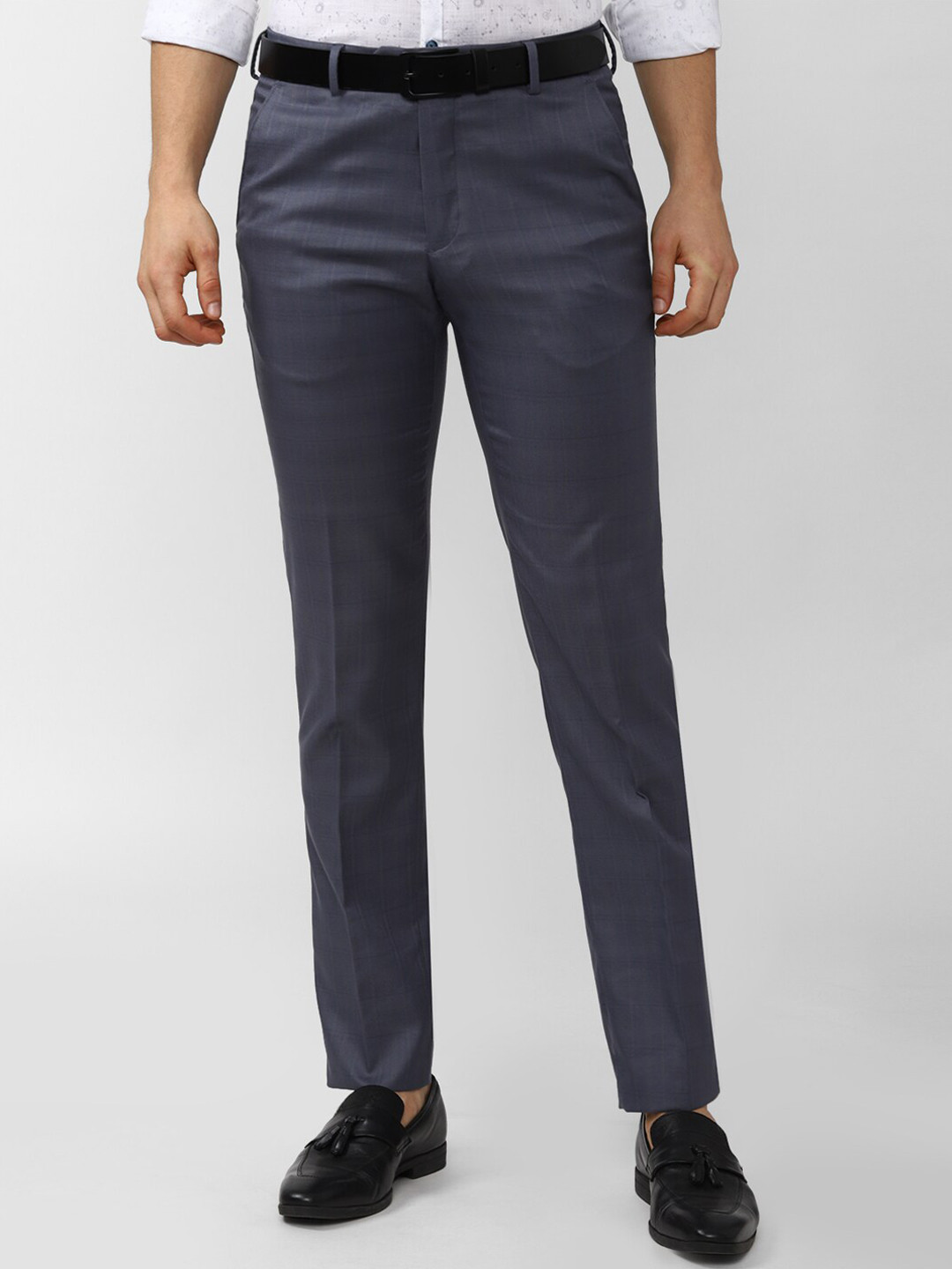 Buy Van Heusen Men Grey Checked Slim Fit Formal Trouser - Trousers for ...