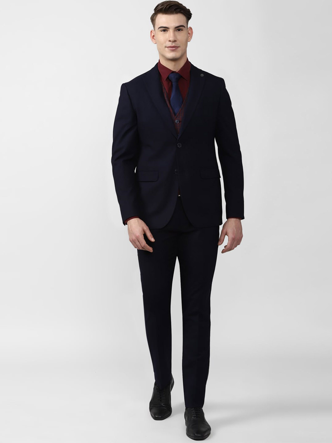 Buy Peter England Elite Men Navy Blue Solid Slim Fit 3 Piece Suit